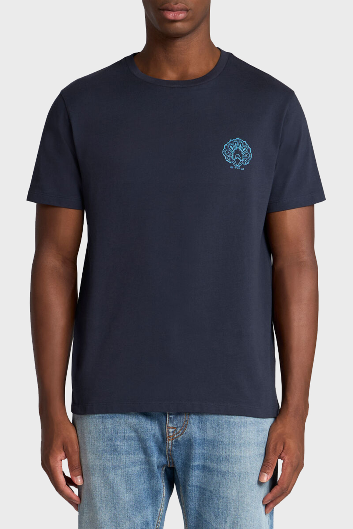Etro % 100 Pamuk Regular Fit Logo Baskılı Erkek T Shirt MRMA0002 AK604 B3681 LACİVERT