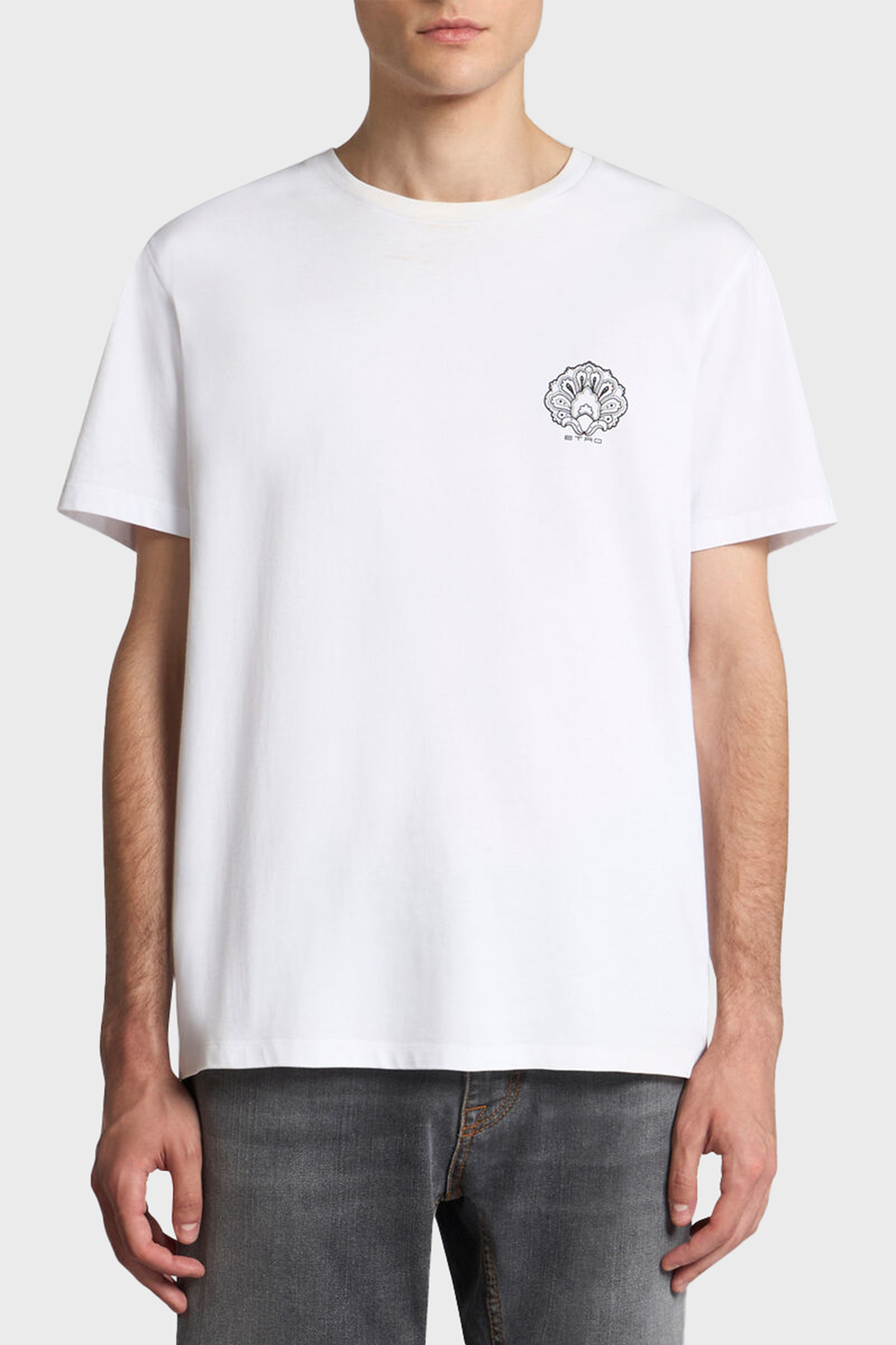 Etro % 100 Pamuk Regular Fit Logo Baskılı Erkek T Shirt MRMA0002 AK604 W0800 BEYAZ