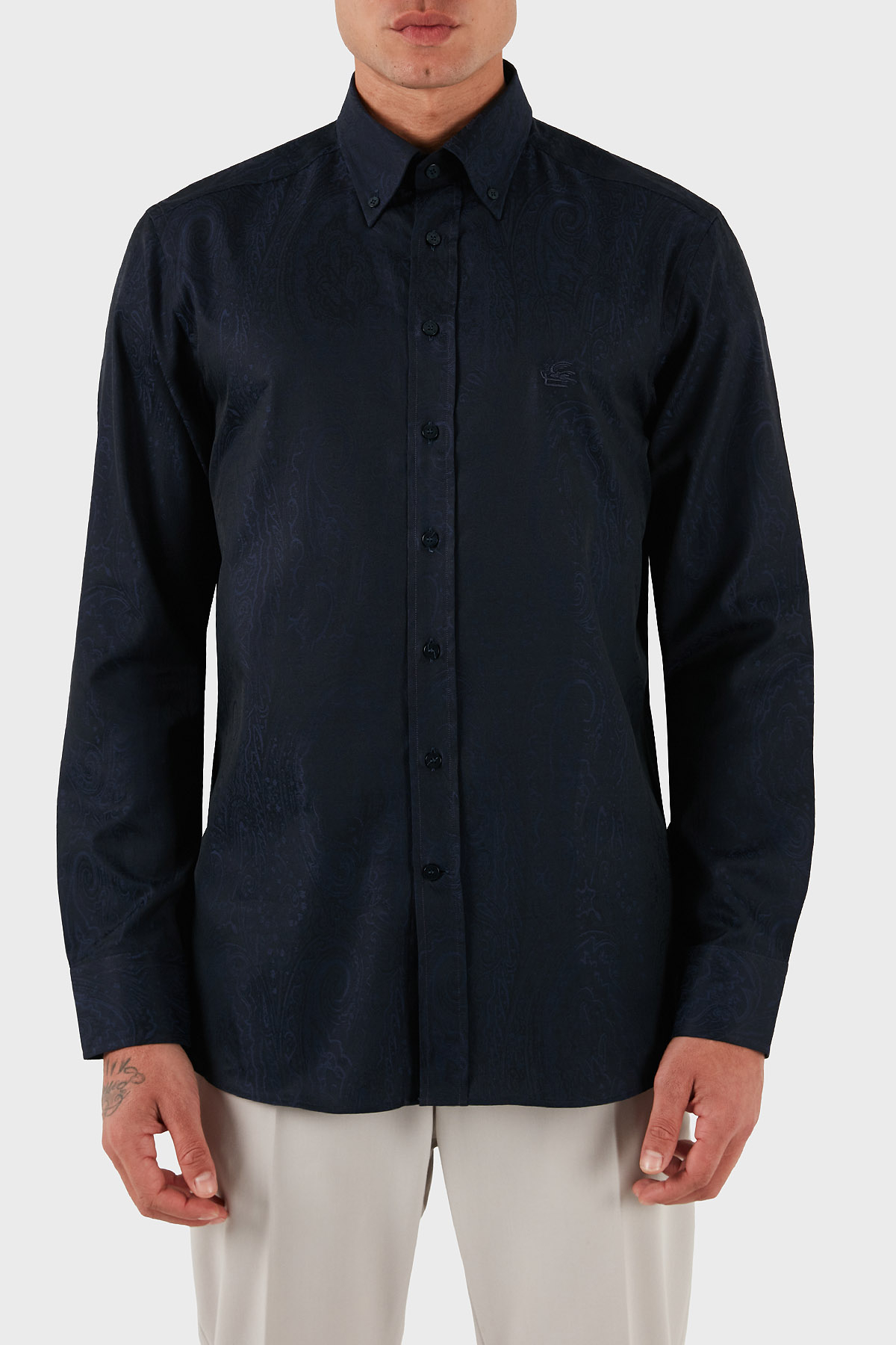 Etro Jakarlı % 100 Pamuk Regular Fit Düğmeli Yaka Erkek Gömlek MRIB0004 AQ043 B0065 LACİVERT
