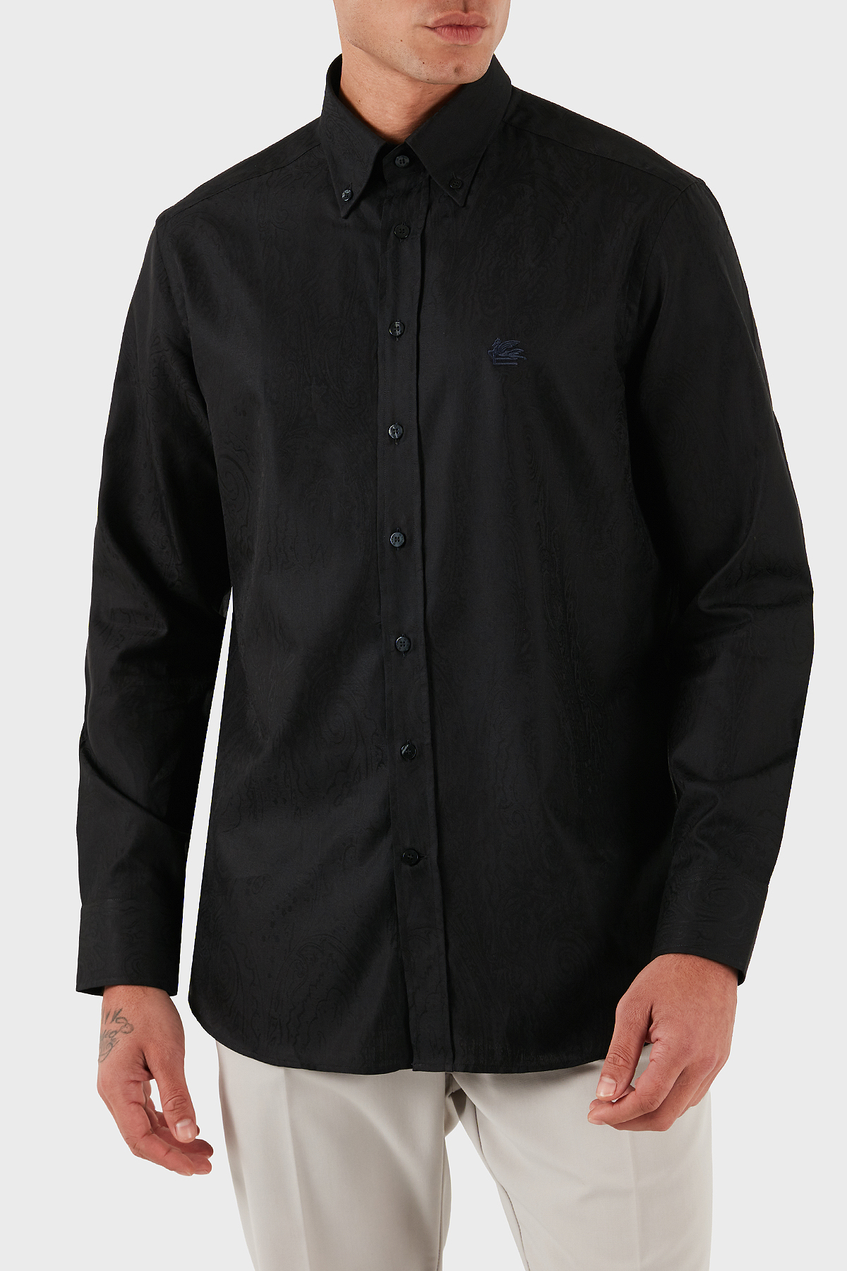 Etro Jakarlı % 100 Pamuk Regular Fit Düğmeli Yaka Erkek Gömlek MRIB0004 AQ043 N0000 SİYAH