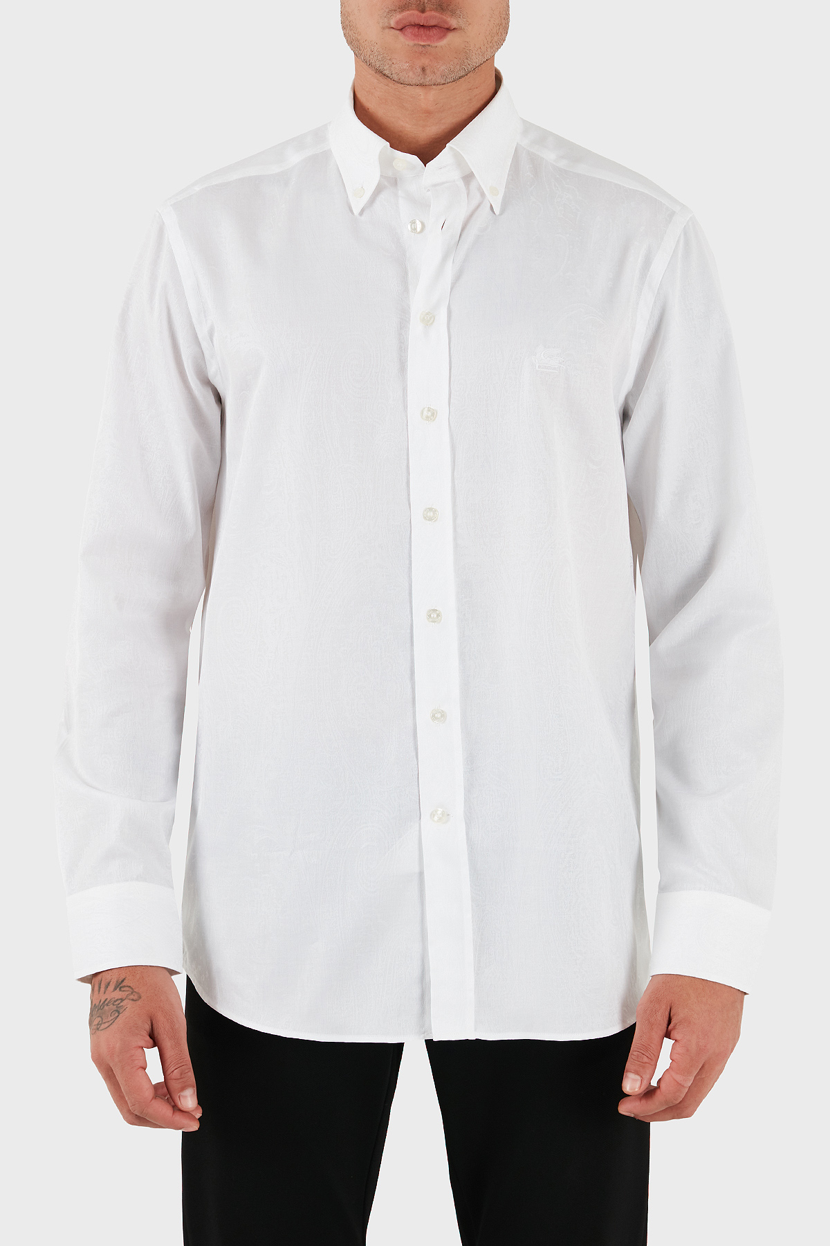 Etro Jakarlı % 100 Pamuk Regular Fit Düğmeli Yaka Erkek Gömlek MRIB0004 AQ043 W0800 BEYAZ