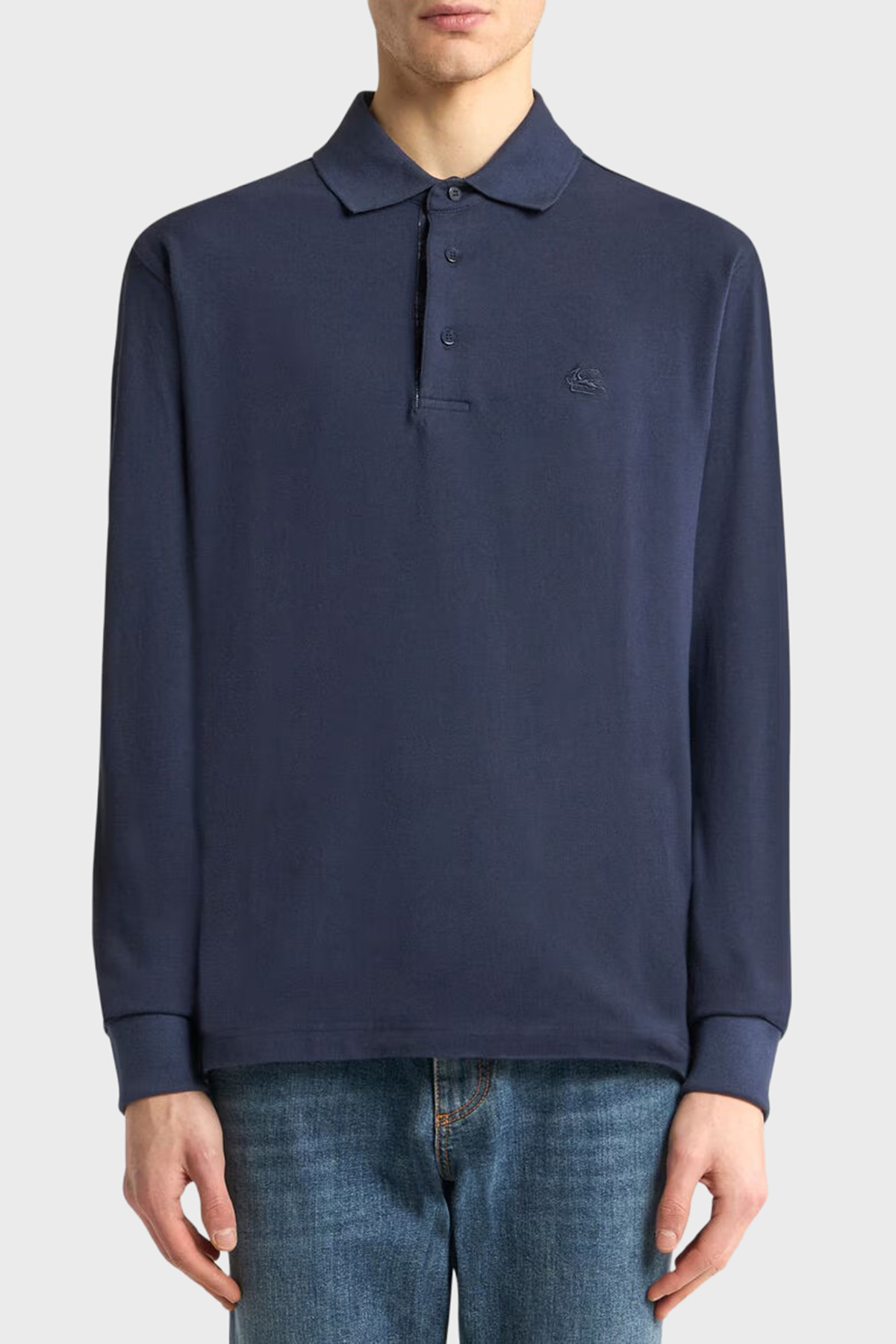 Etro Logolu % 100 Pamuk Regular Fit Düğmeli Polo Yaka Erkek Sweat MRMD0013 AJ264 B0387 LACİVERT