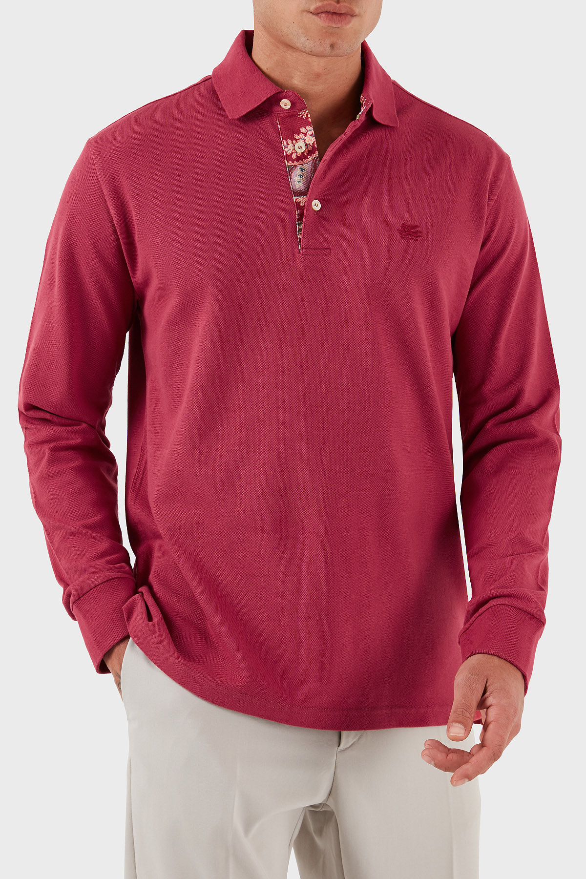 Etro Logolu % 100 Pamuk Regular Fit Düğmeli Polo Yaka Erkek Sweat MRMD0013 AJ264 R3484 FUŞYA