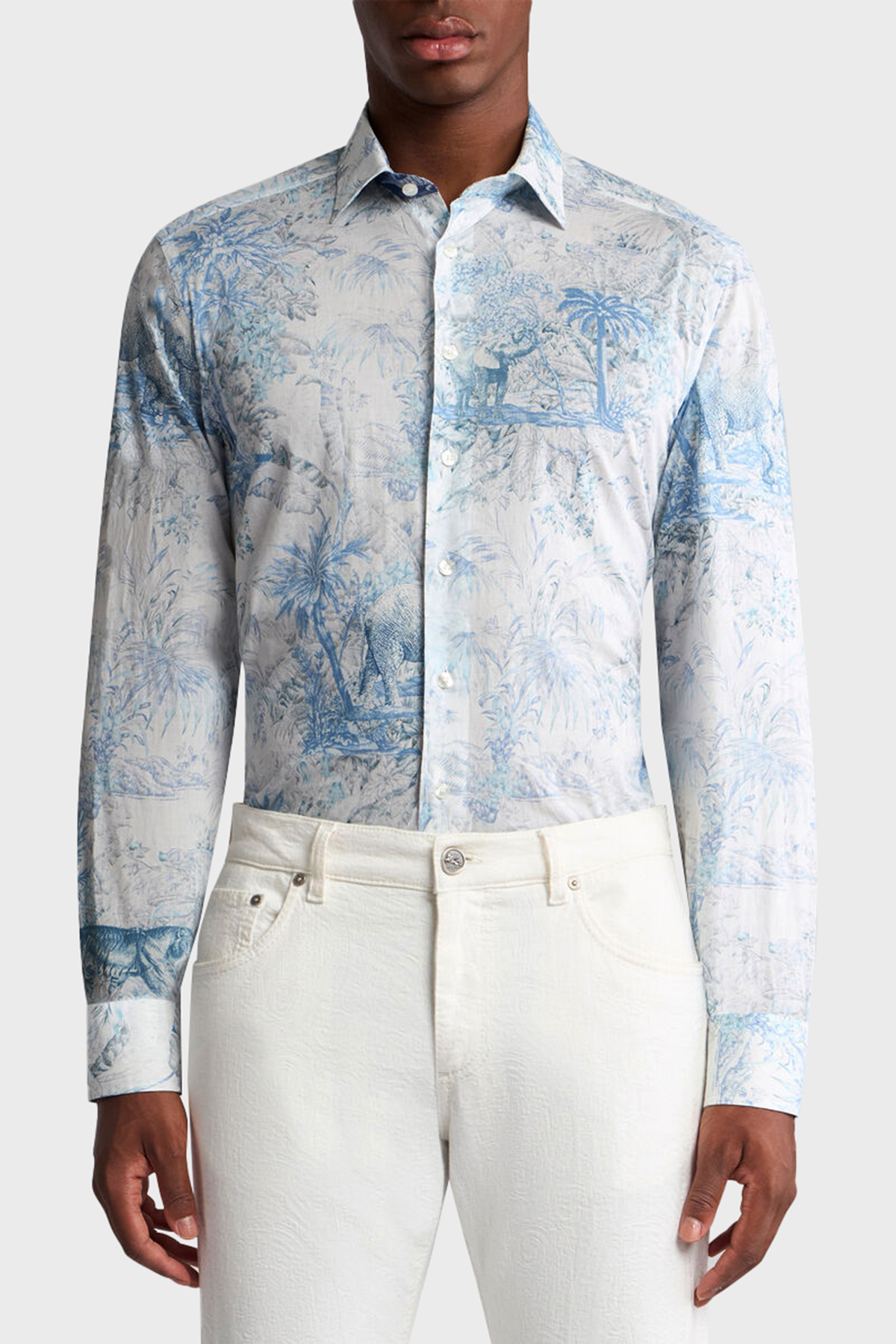 Etro Safari Desenli % 100 Pamuk Regular Fit Erkek Gömlek MRIB000199 SA5F4 X0883 MAVİ-BEYAZ