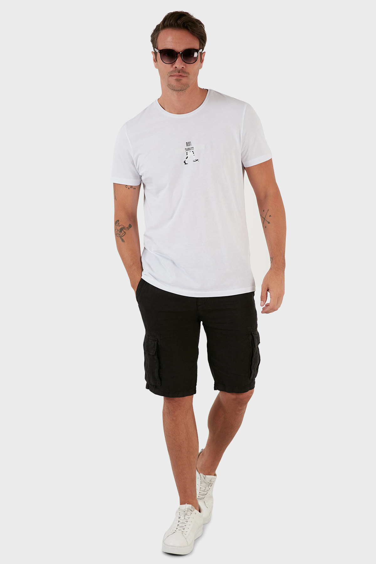 Exxe Belden Bağlamalı Cepli Regular Fit % 100 Keten Erkek Short 630JURIŞORT SİYAH