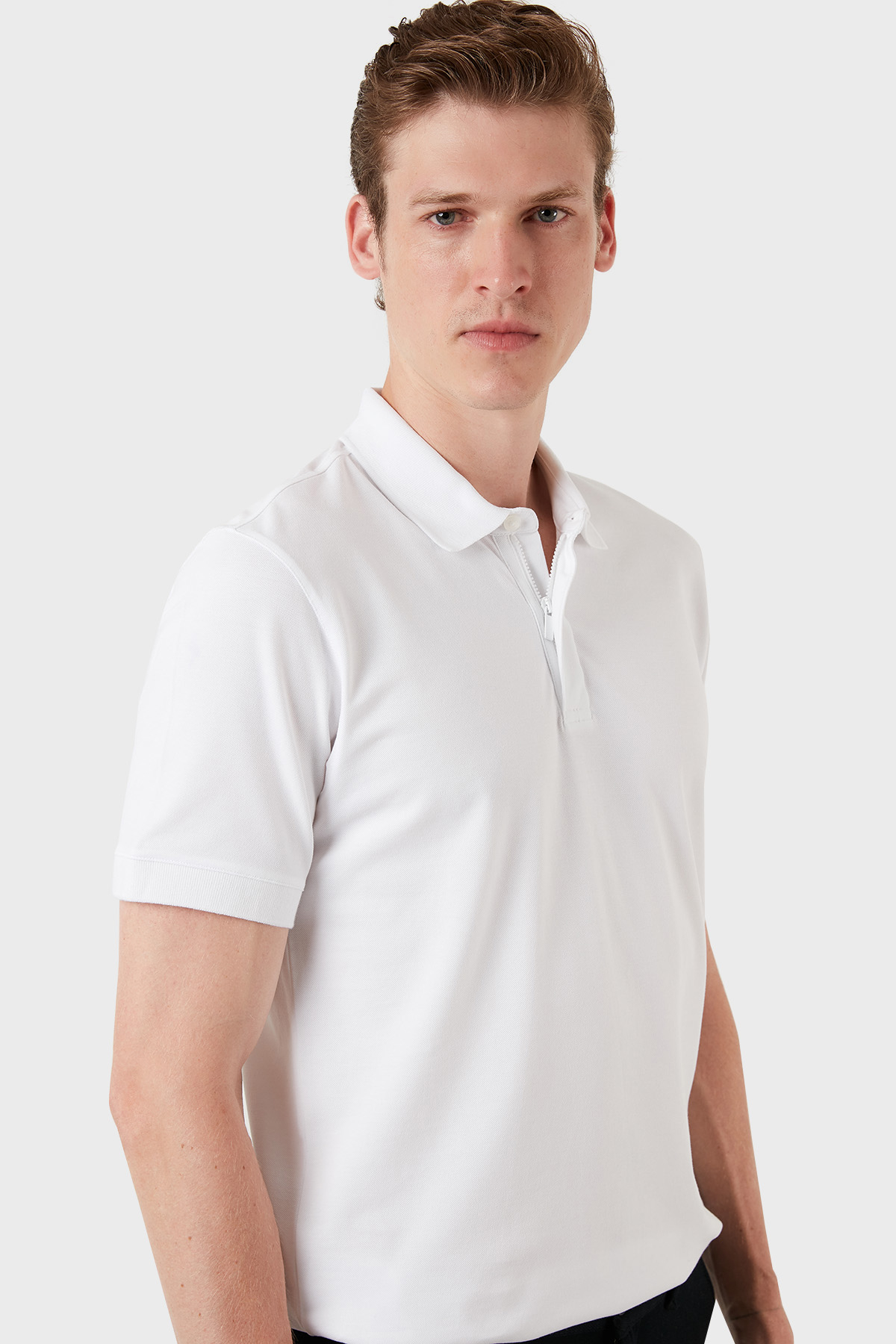 Exxe Pamuklu Regular Fit Düğme ve Fermuarlı  T Shirt Erkek Polo EX601 BEYAZ