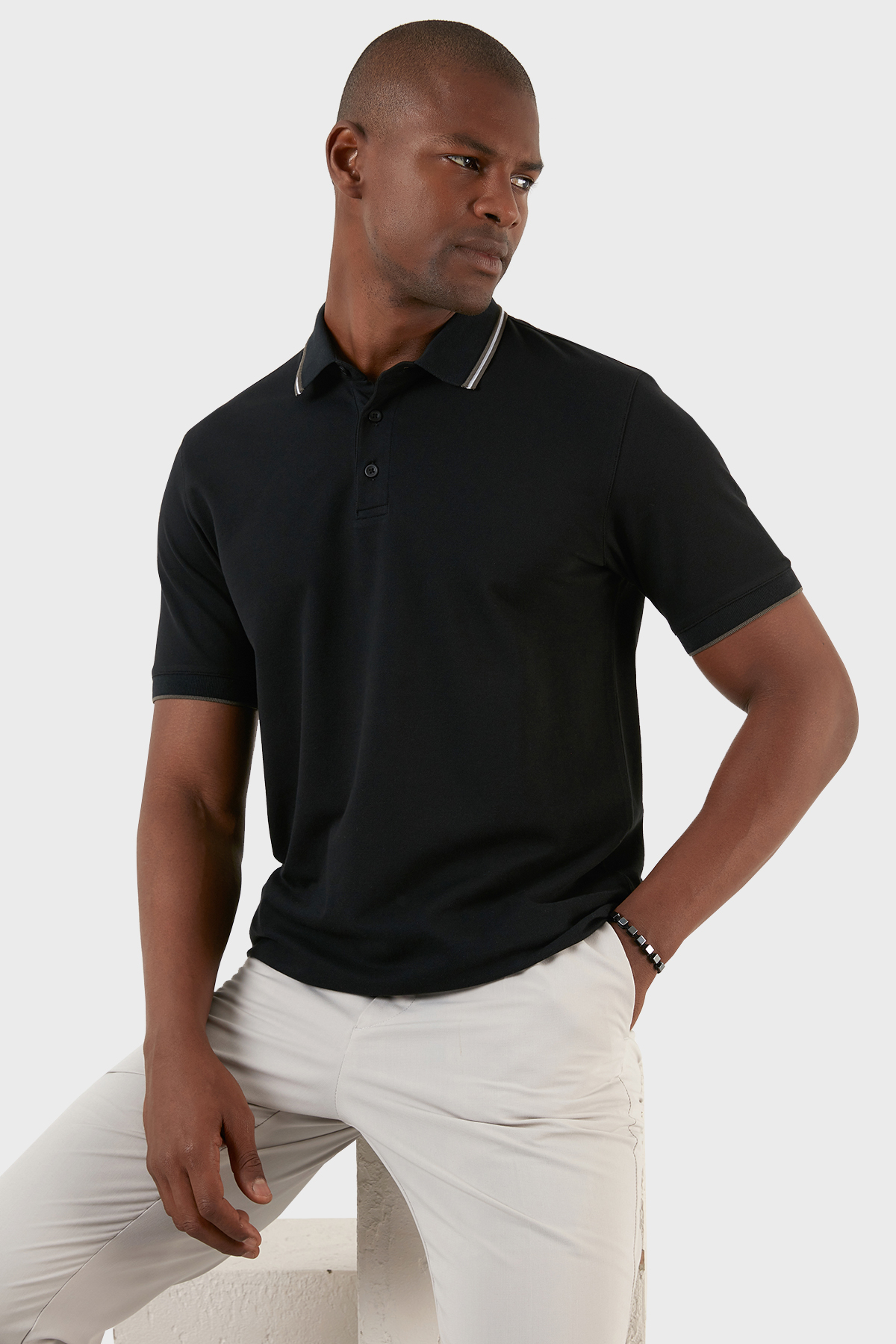 Exxe Pamuklu Regular Fit Düğmeli  T Shirt Erkek Polo EX661 SİYAH