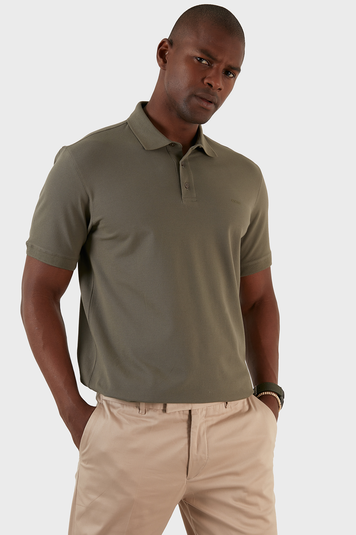 Exxe Pamuklu Regular Fit Düğmeli  T Shirt Erkek Polo EX661D HAKİ