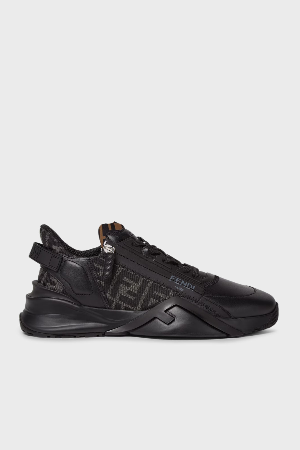 Fendi Hakiki Deri Logolu Bağcık ve Fermuarlı Sneaker Erkek Ayakkabı 7E1392 AJZH F1DV5 SİYAH