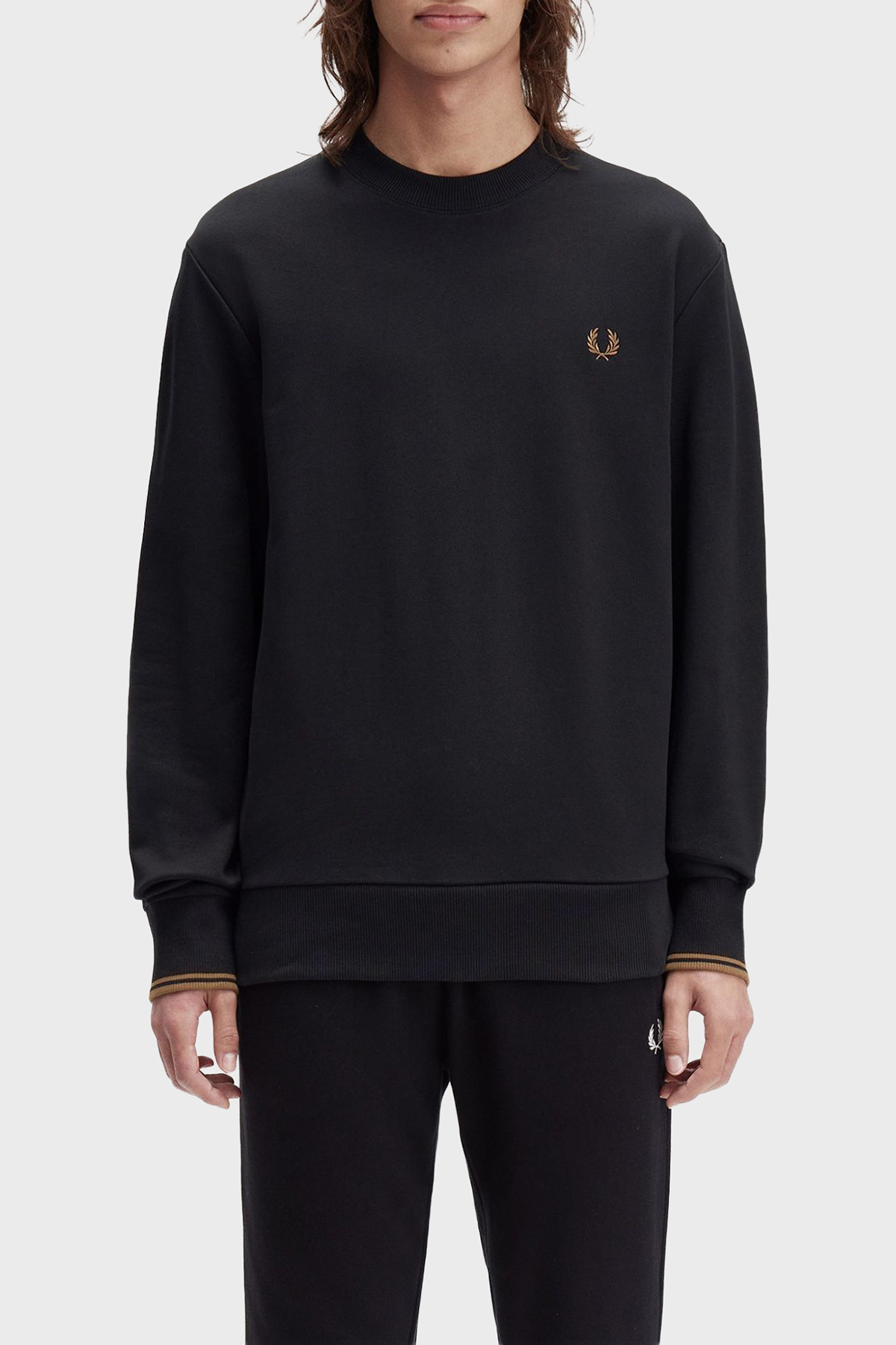 Fred Perry % 100 Pamuk Regular Fit Bisiklet Yaka Logolu Erkek Sweat M7535 S77 SİYAH