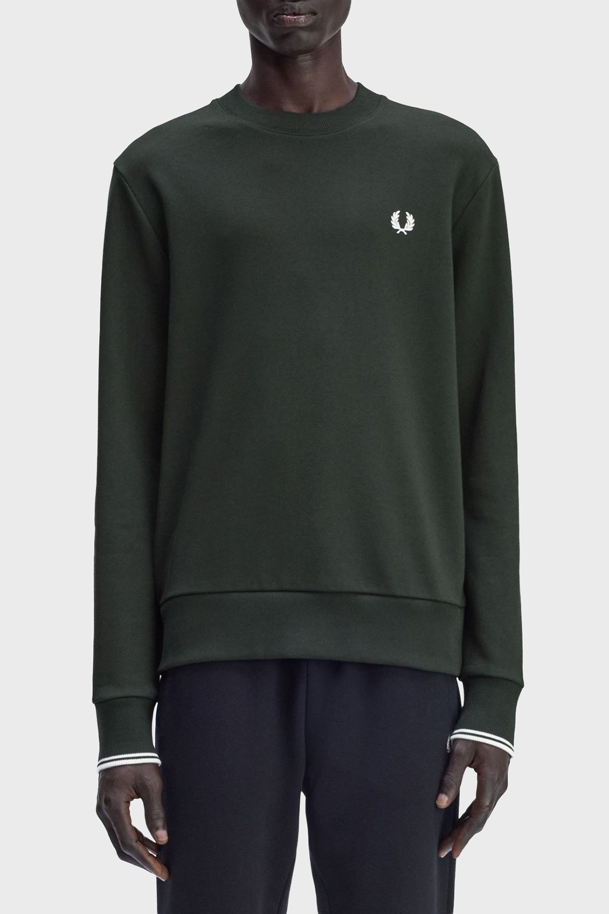 Fred Perry % 100 Pamuk Regular Fit Bisiklet Yaka Logolu Erkek Sweat M7535 T50 YEŞİL