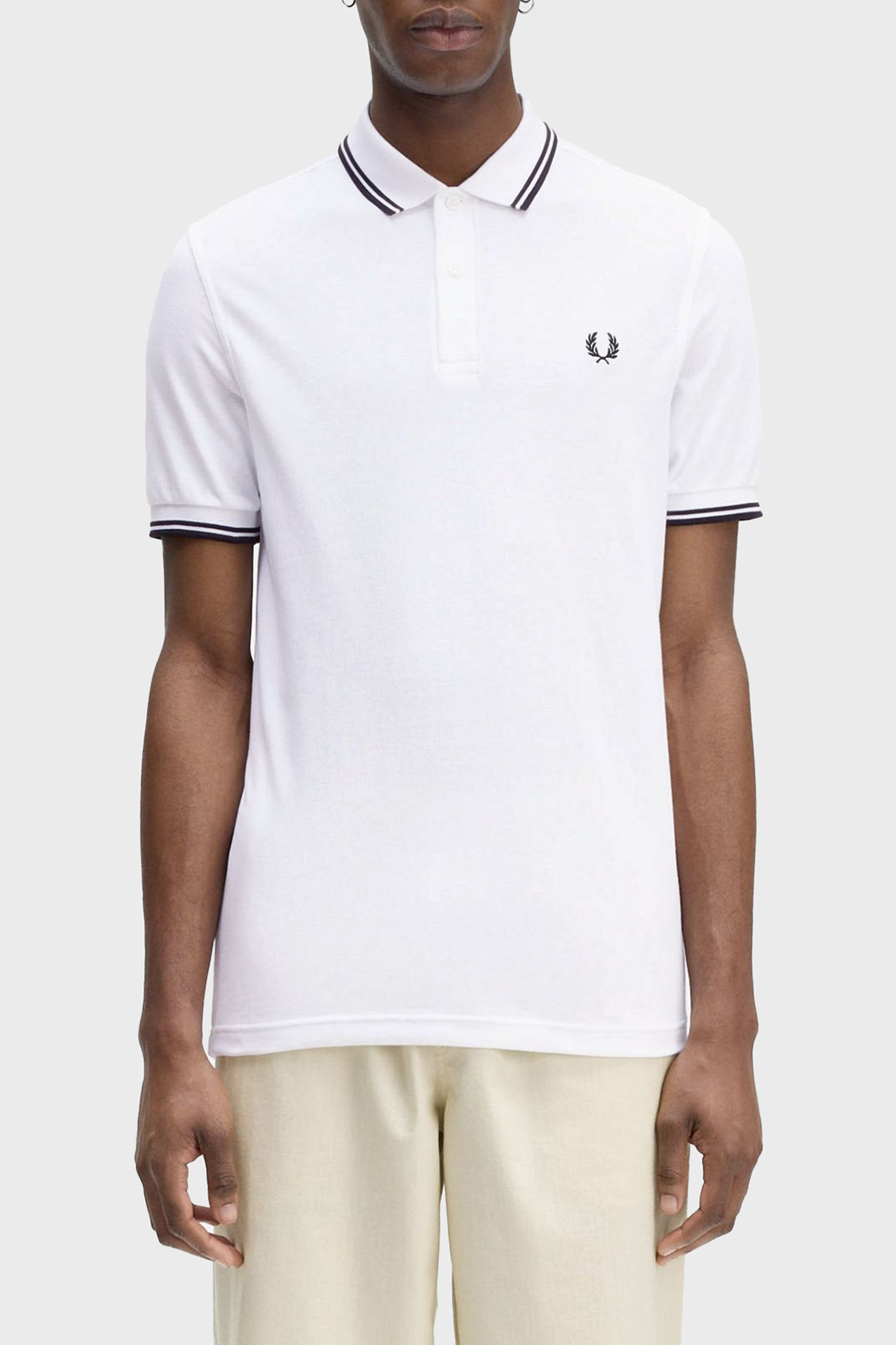 Fred Perry % 100 Pamuk Regular Fit Şerit Detaylı Düğmeli Erkek Polo Yaka T Shirt M3600 200 BEYAZ