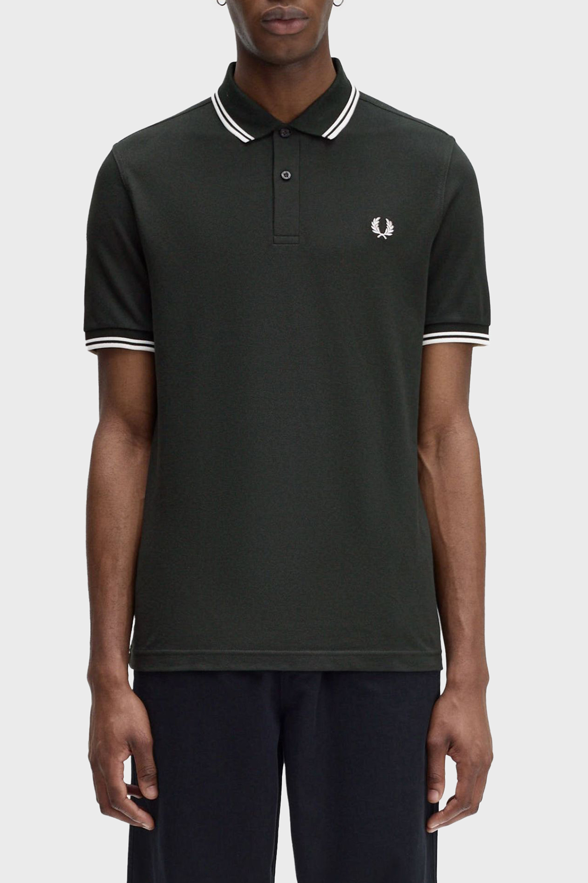 Fred Perry % 100 Pamuk Regular Fit Şerit Detaylı Düğmeli Erkek Polo Yaka T Shirt M3600 T50 KOYU YEŞİL
