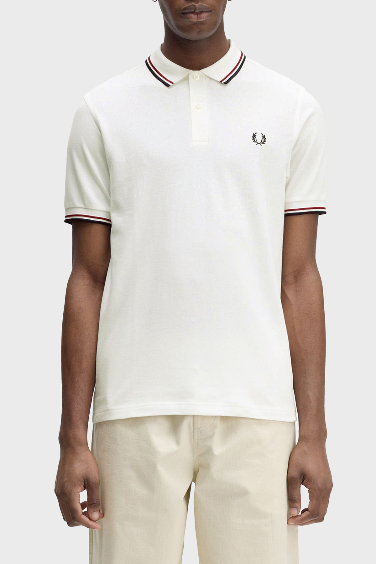 Fred Perry % 100 Pamuk Regular Fit Şerit Detaylı Düğmeli Erkek Polo Yaka T Shirt M3600 T60 EKRU