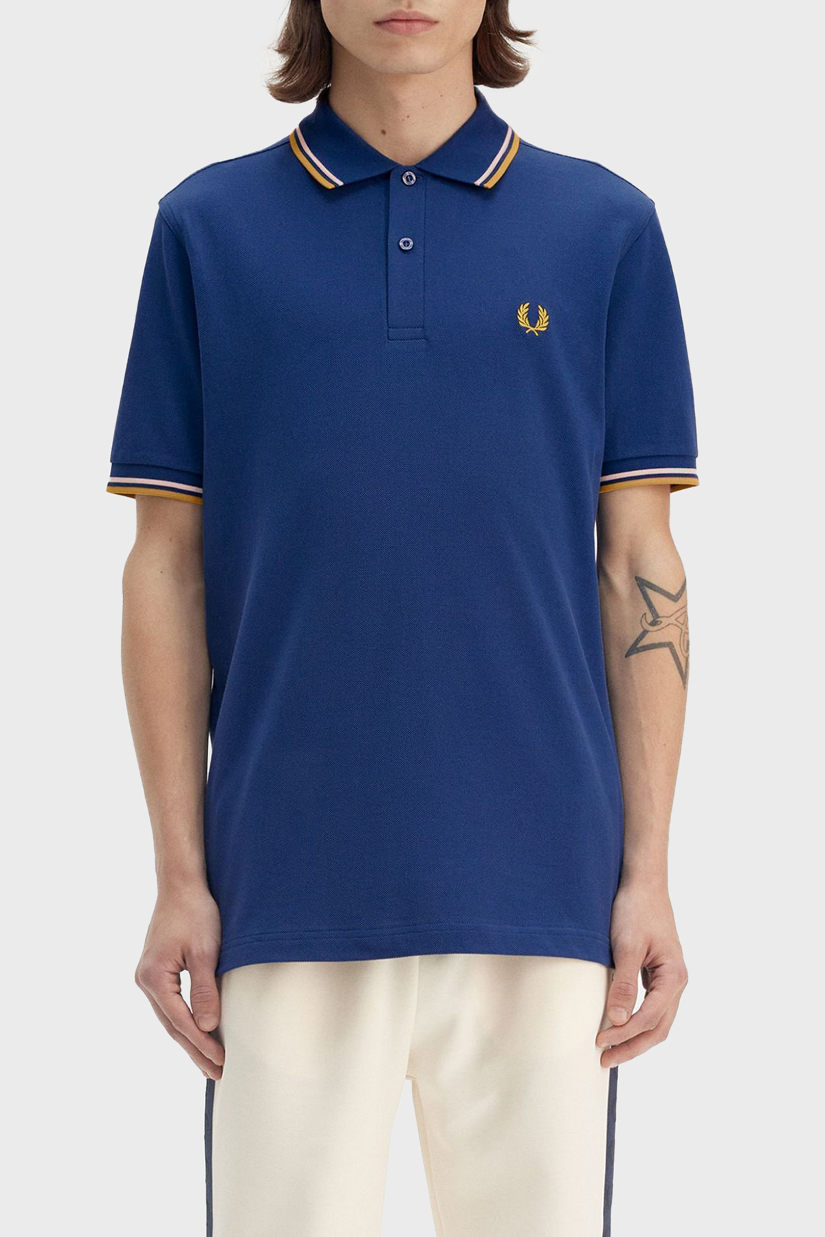 Fred Perry % 100 Pamuk Regular Fit Şerit Detaylı Düğmeli Erkek Polo Yaka T Shirt M3600 Y28 MAVİ
