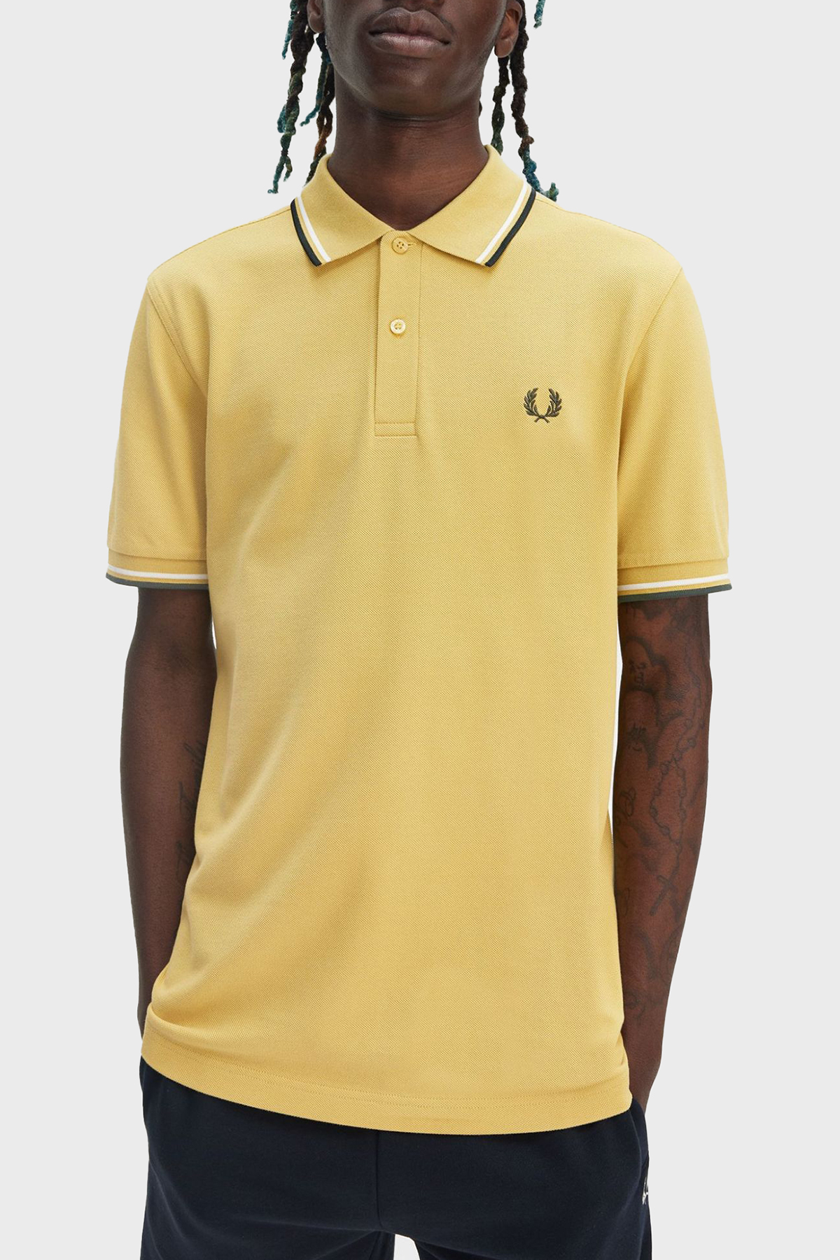 Fred Perry % 100 Pamuk Regular Fit Şerit Detaylı Düğmeli Erkek Polo Yaka T Shirt M3600 Y33 SARI