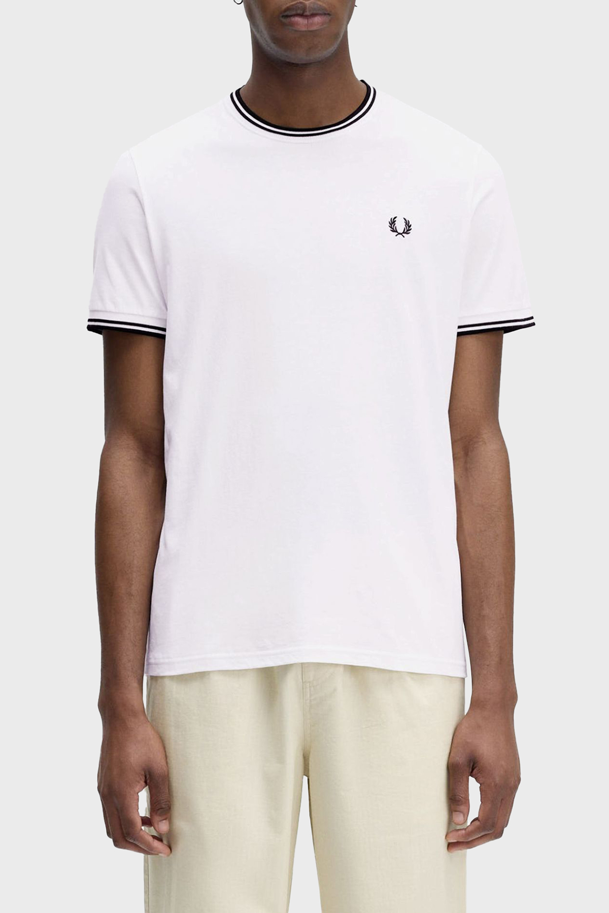 Fred Perry % 100 Pamuk Regular Fit Şerit Detaylı Sıfır Yaka Erkek T Shirt M1588 100 BEYAZ