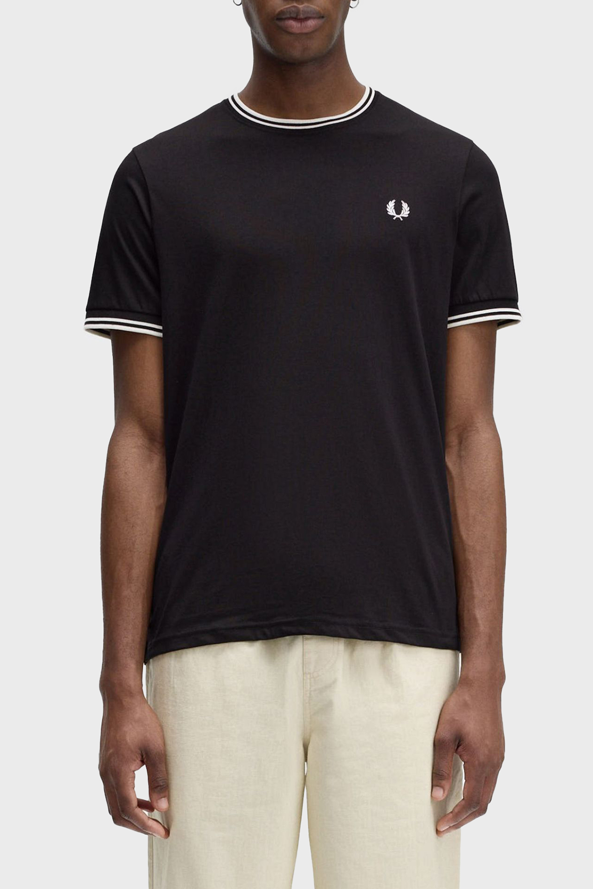 Fred Perry % 100 Pamuk Regular Fit Şerit Detaylı Sıfır Yaka Erkek T Shirt M1588 102 SİYAH