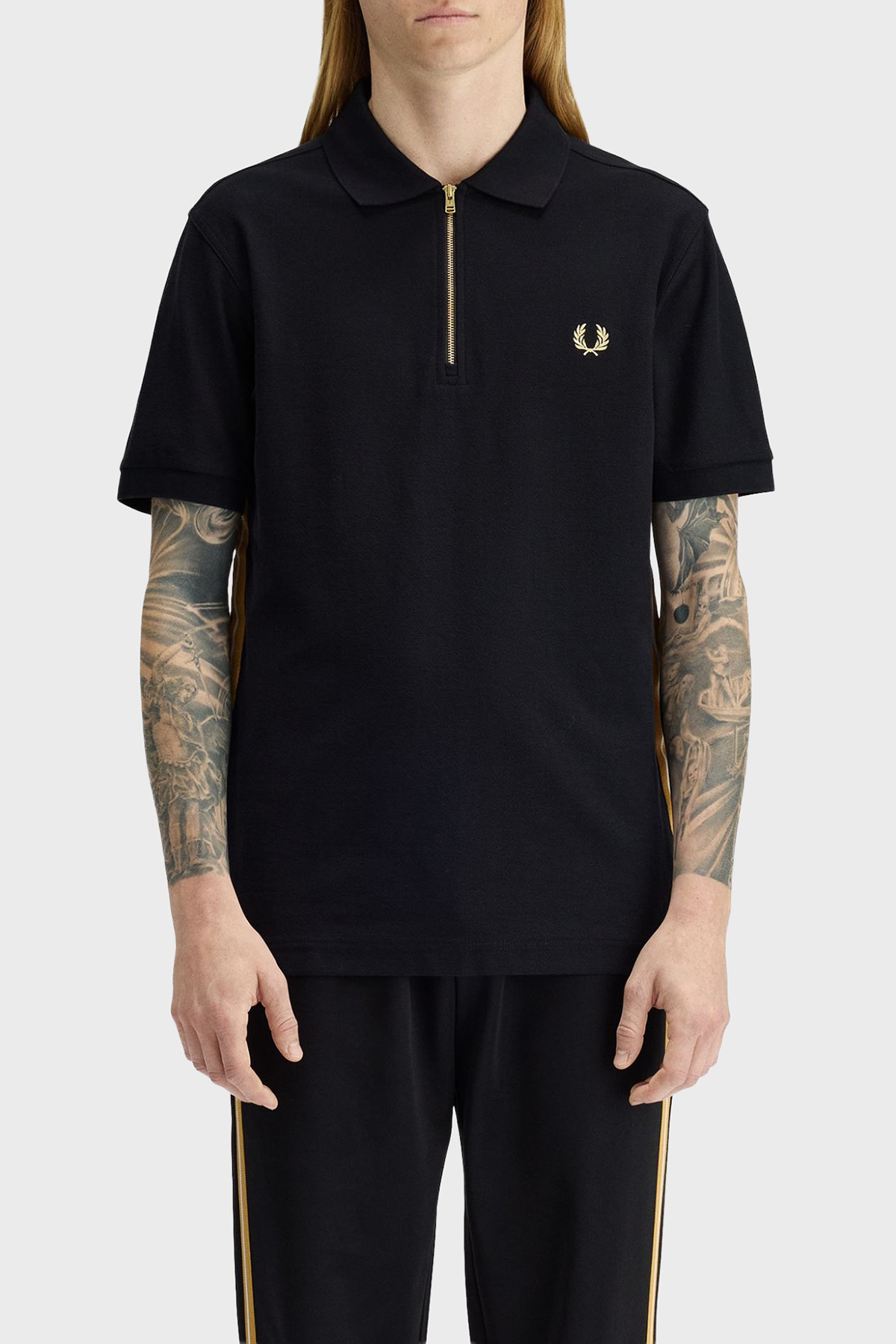 Fred Perry % 100 Pamuk Regular Fit Şerit Detaylı Yarım Fermuarlı Erkek Polo M2443 90A SİYAH