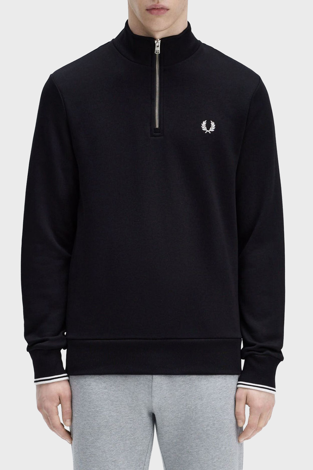 Fred Perry % 100 Pamuk Regular Fit Yarım Fermuarlı Dik Yaka Erkek Sweat M3574 102 SİYAH