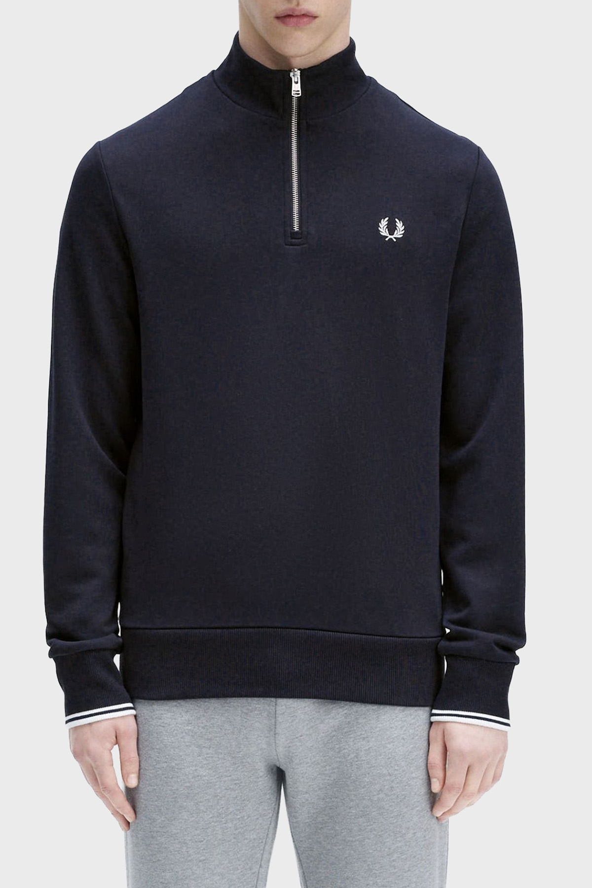 Fred Perry % 100 Pamuk Regular Fit Yarım Fermuarlı Dik Yaka Erkek Sweat M3574 608 LACİVERT