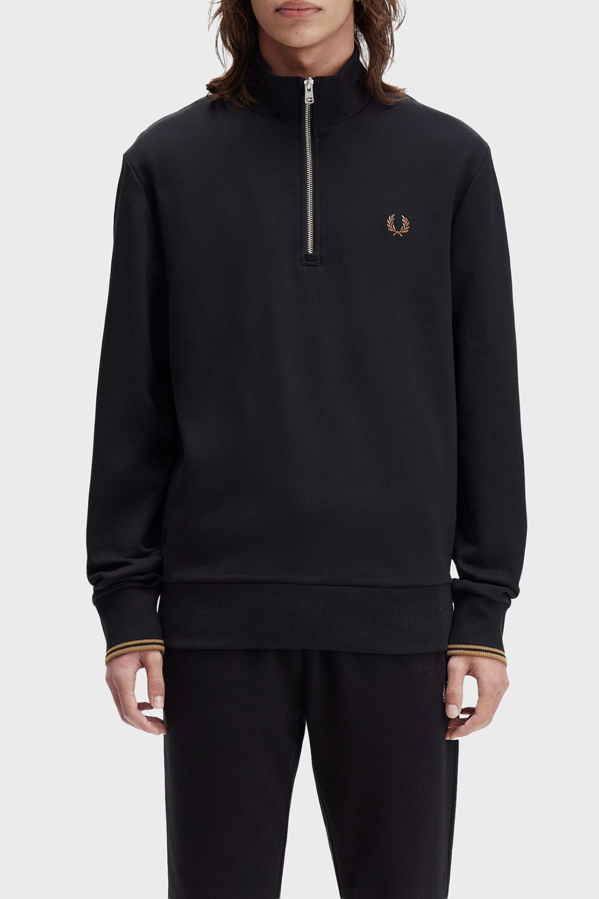 Fred Perry % 100 Pamuk Regular Fit Yarım Fermuarlı Dik Yaka Erkek Sweat M3574 S77 SİYAH