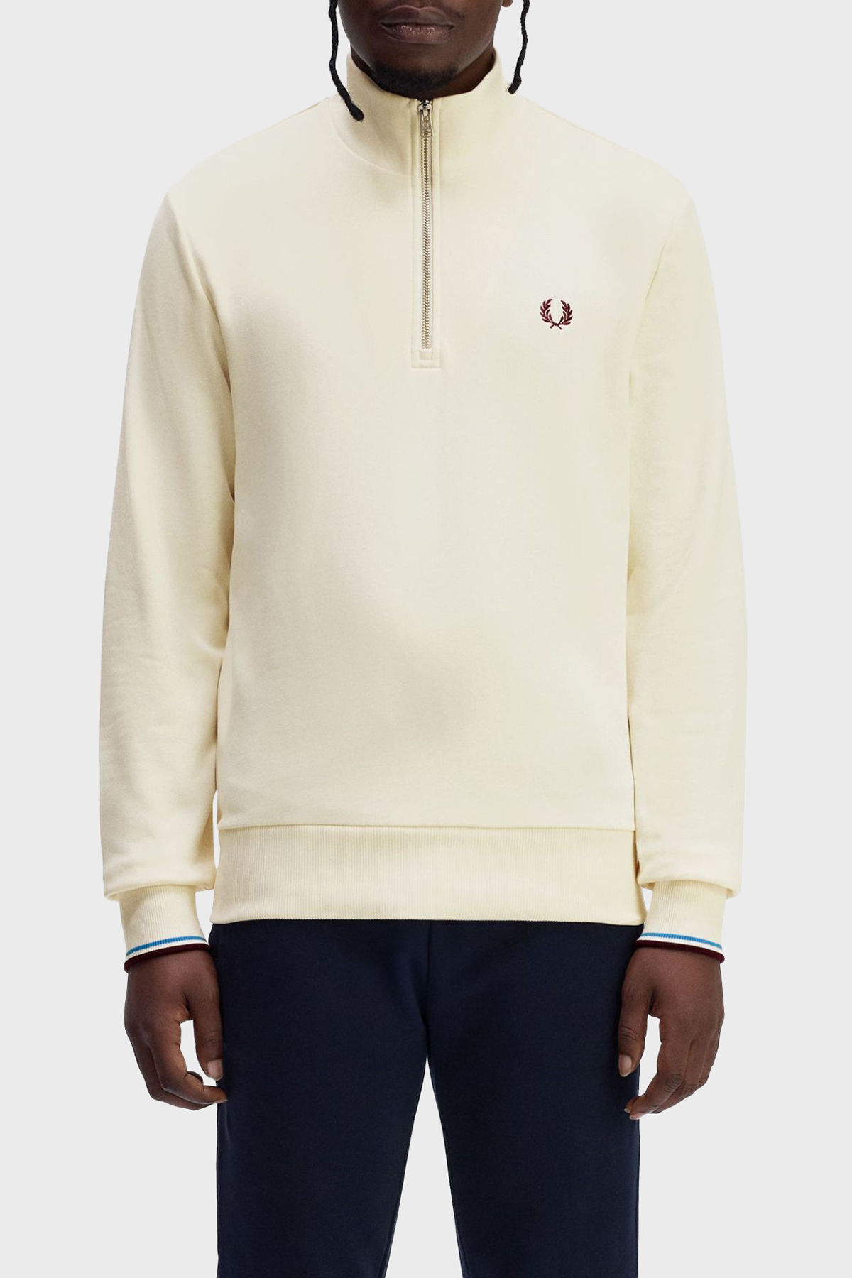 Fred Perry % 100 Pamuk Regular Fit Yarım Fermuarlı Dik Yaka Erkek Sweat M3574 Z46 BEJ
