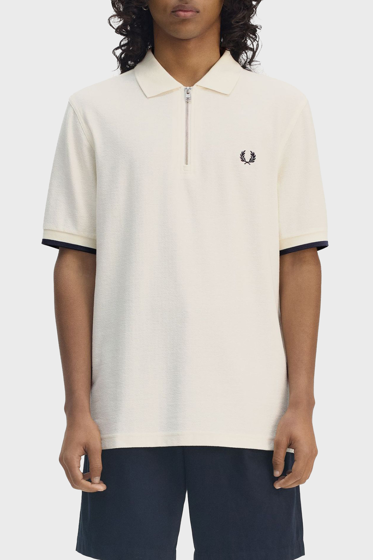 Fred Perry % 100 Pamuklu Regular Fit Yarım Fermuarlı Erkek Polo Yaka T Shirt M9886 560 EKRU