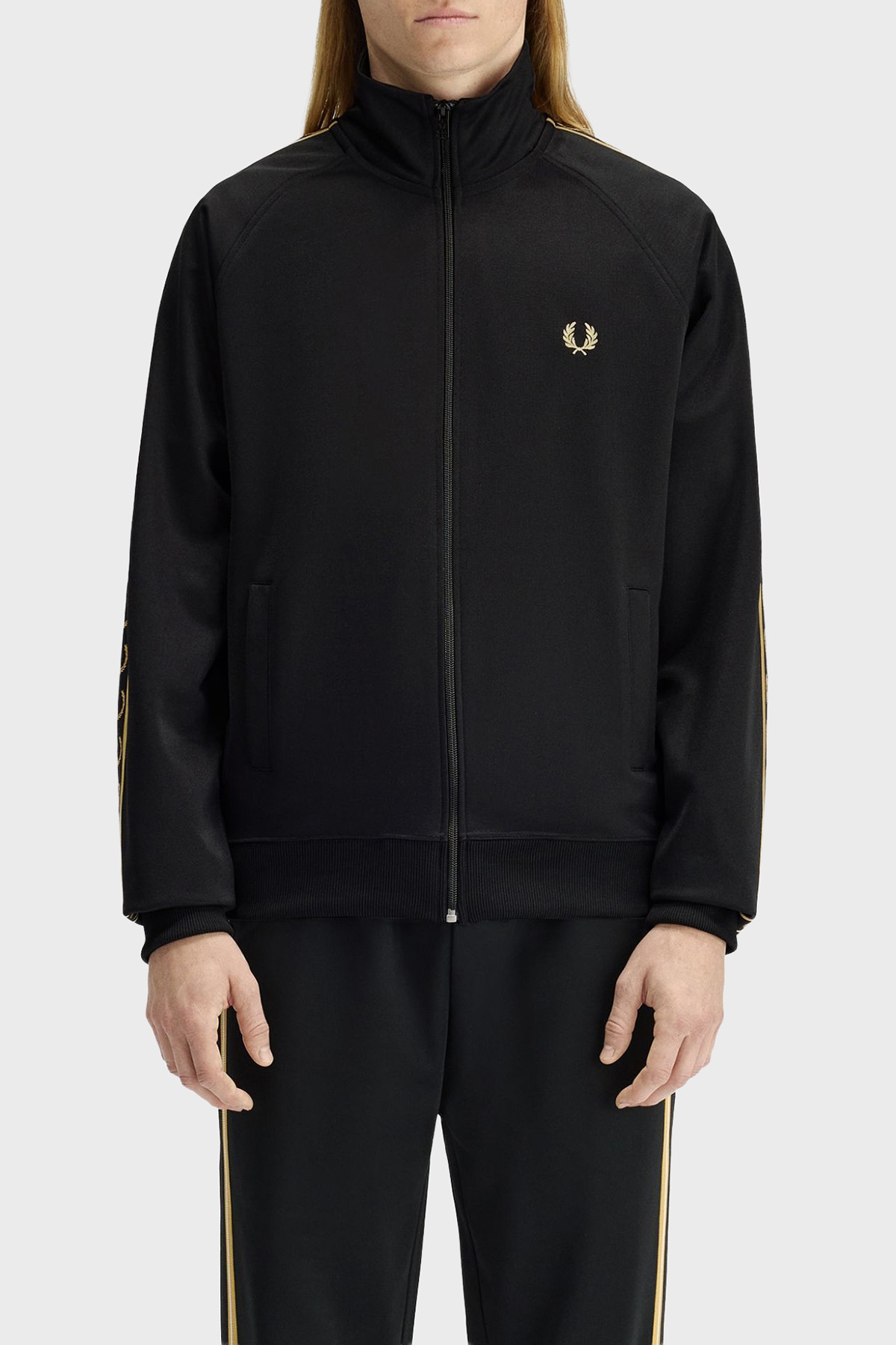 Fred Perry Kontrast Şeritli Logolu Pamuk Karışımlı Regular Fit Dik Yaka Fermuarlı Erkek Ceket J5557 90A SİYAH