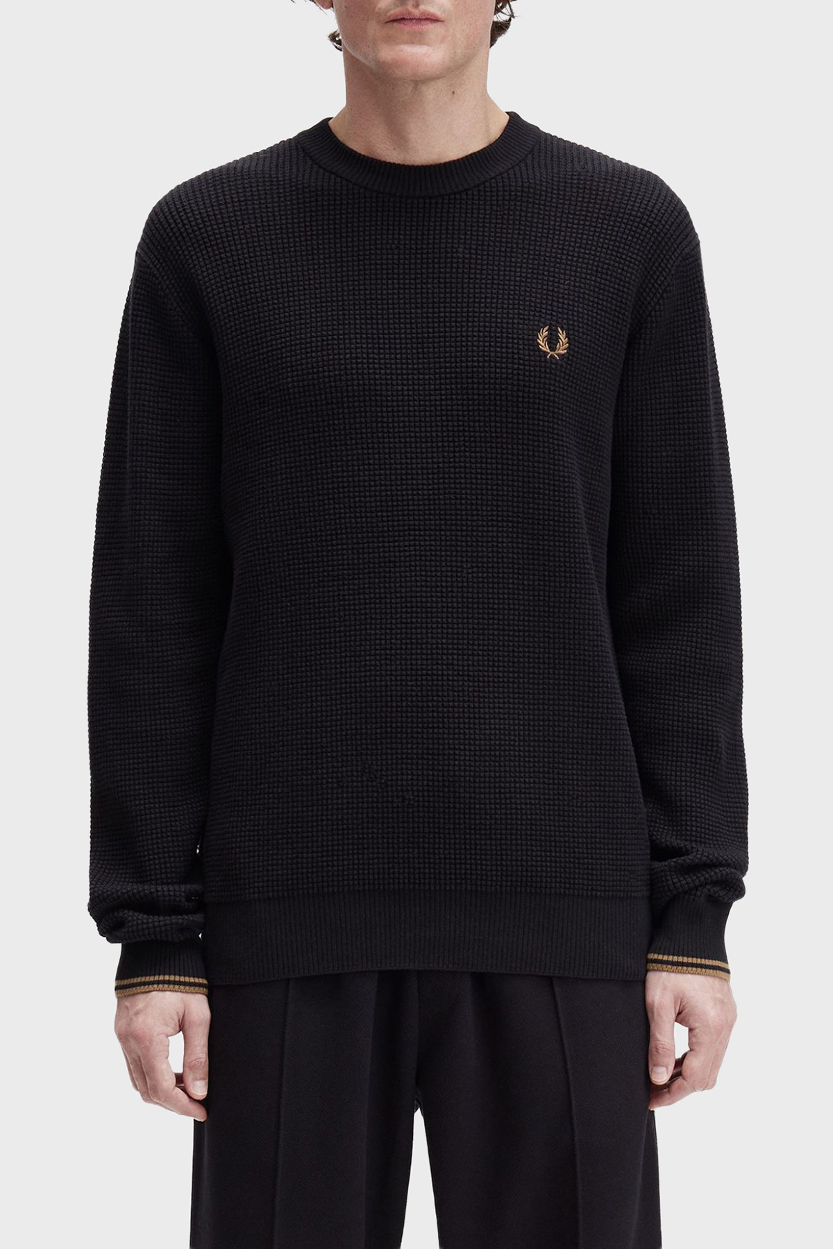 Fred Perry Logolu % 100 Pamuk Regular Fit Bisiklet Yaka Erkek Sweat K6507 102 SİYAH