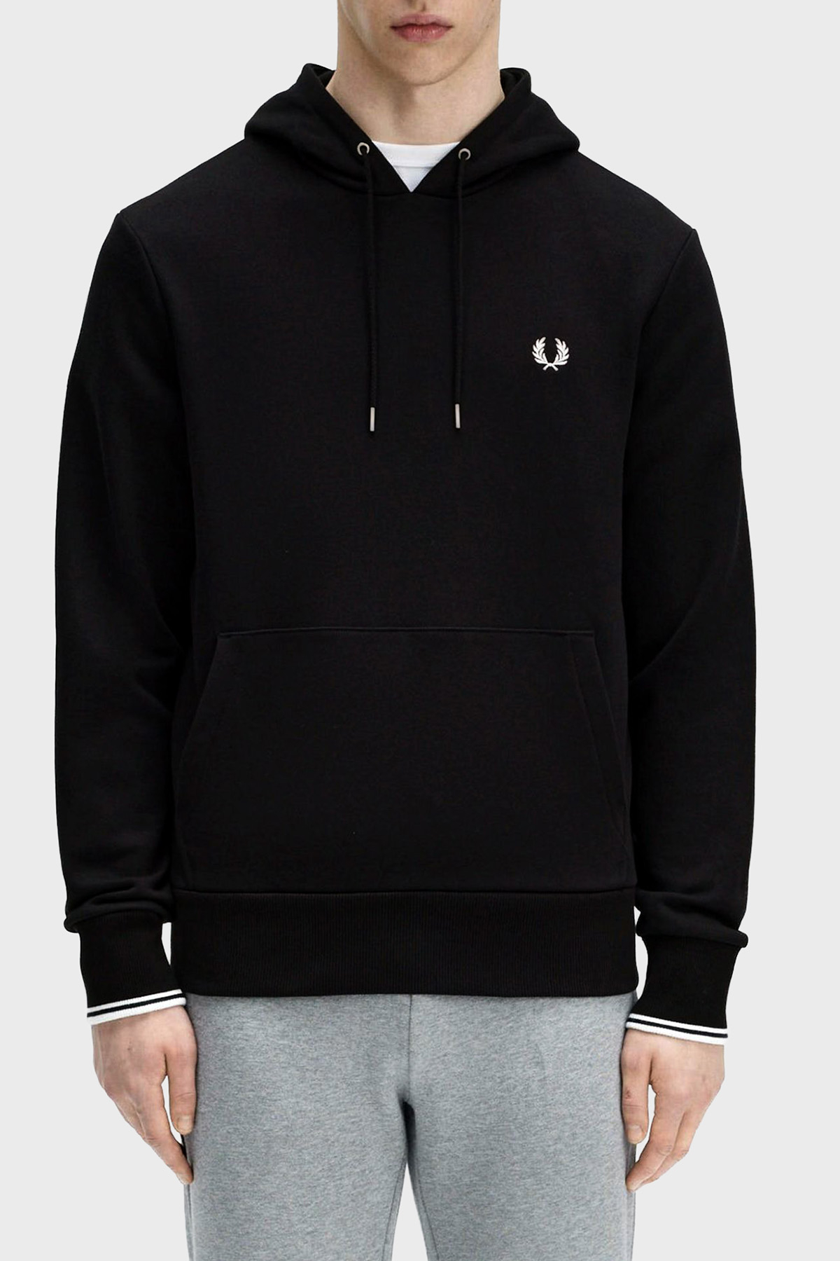 Fred Perry Logolu % 100 Pamuk Regular Fit Kapüşonlu Erkek Sweat M2643 102 SİYAH
