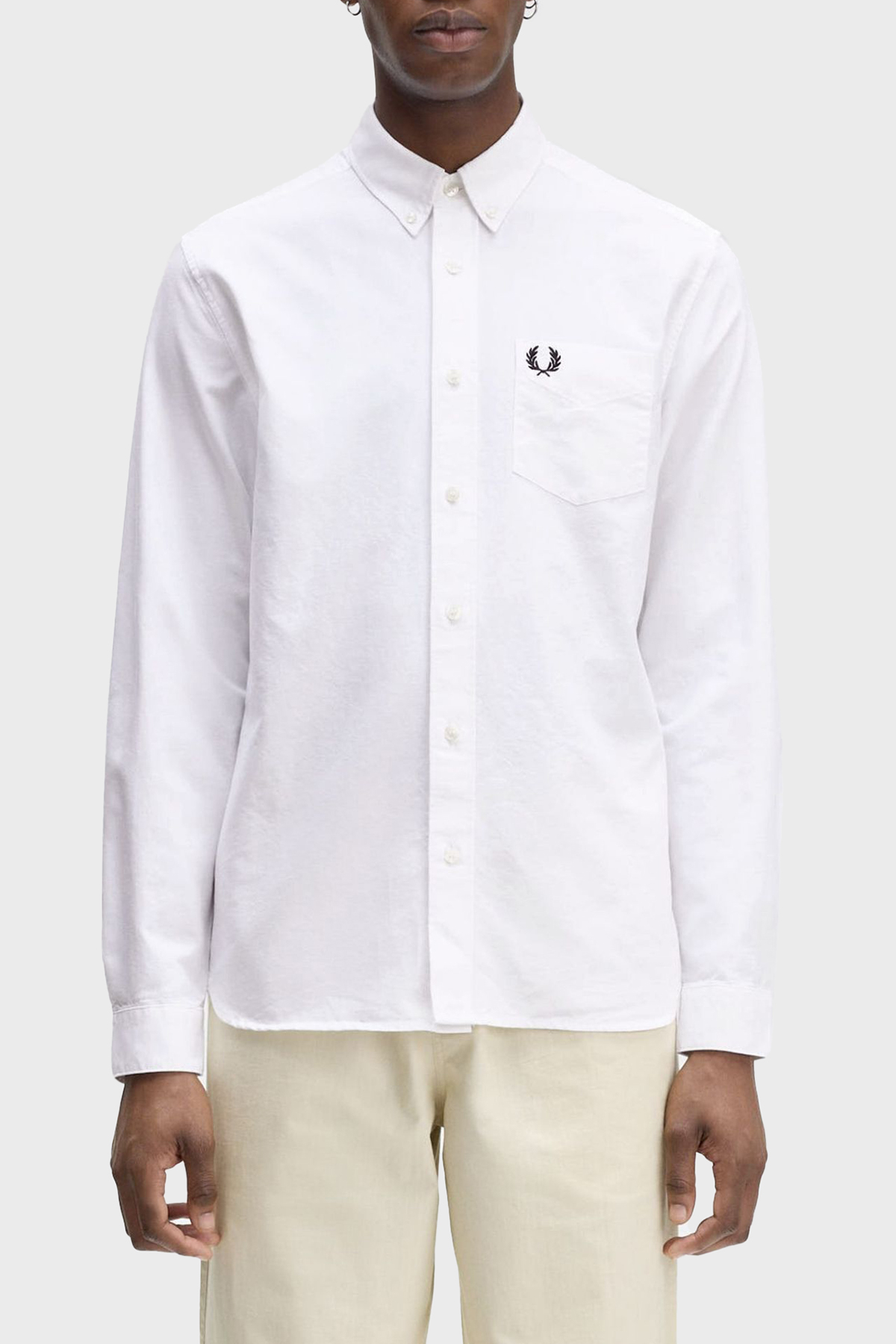Fred Perry Logolu % 100 Pamuk Regular Fit Tek Cepli Düğmeli Yaka Erkek Gömlek M5516 100 BEYAZ