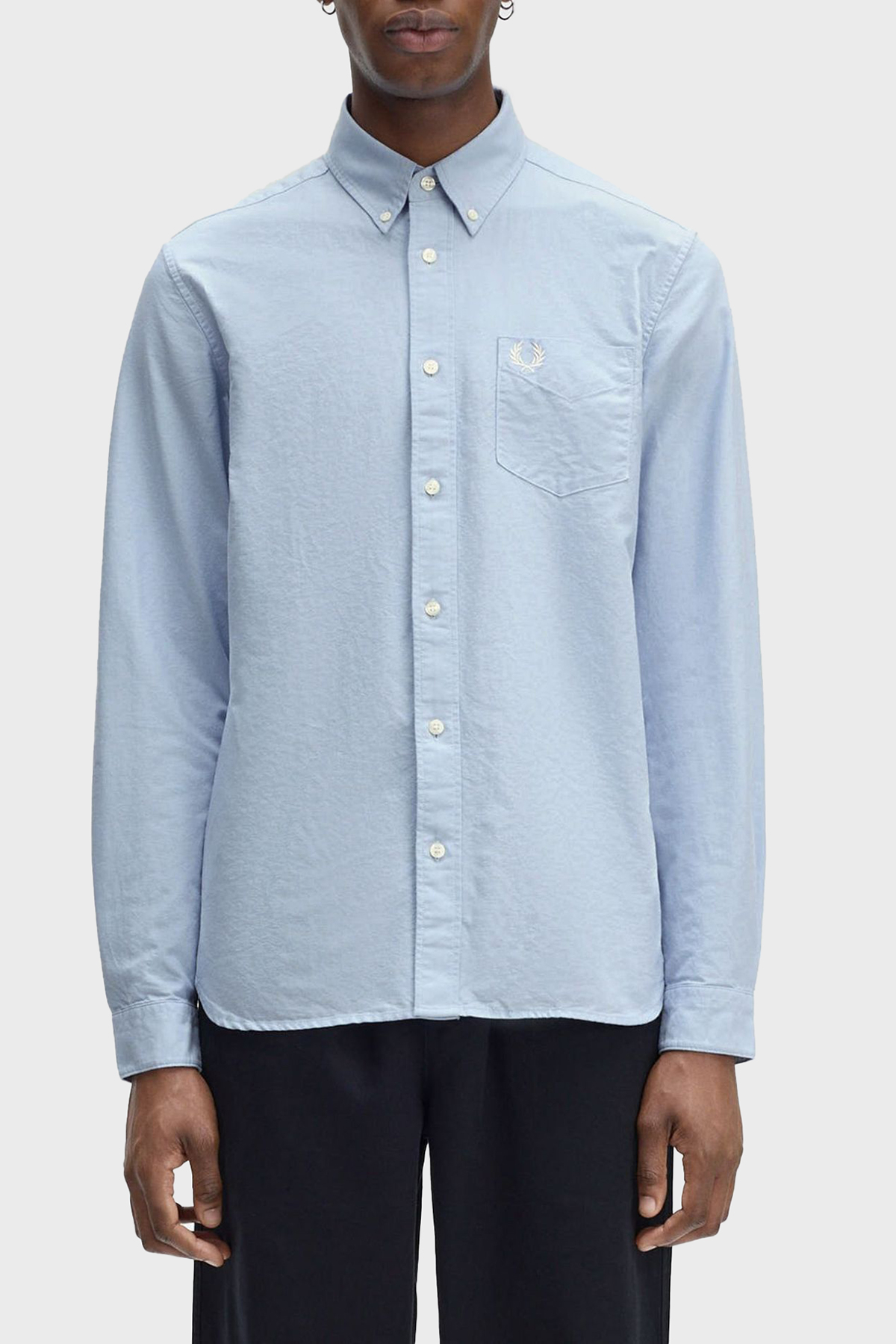 Fred Perry Logolu % 100 Pamuk Regular Fit Tek Cepli Düğmeli Yaka Erkek Gömlek M5516 146 AÇIK MAVİ
