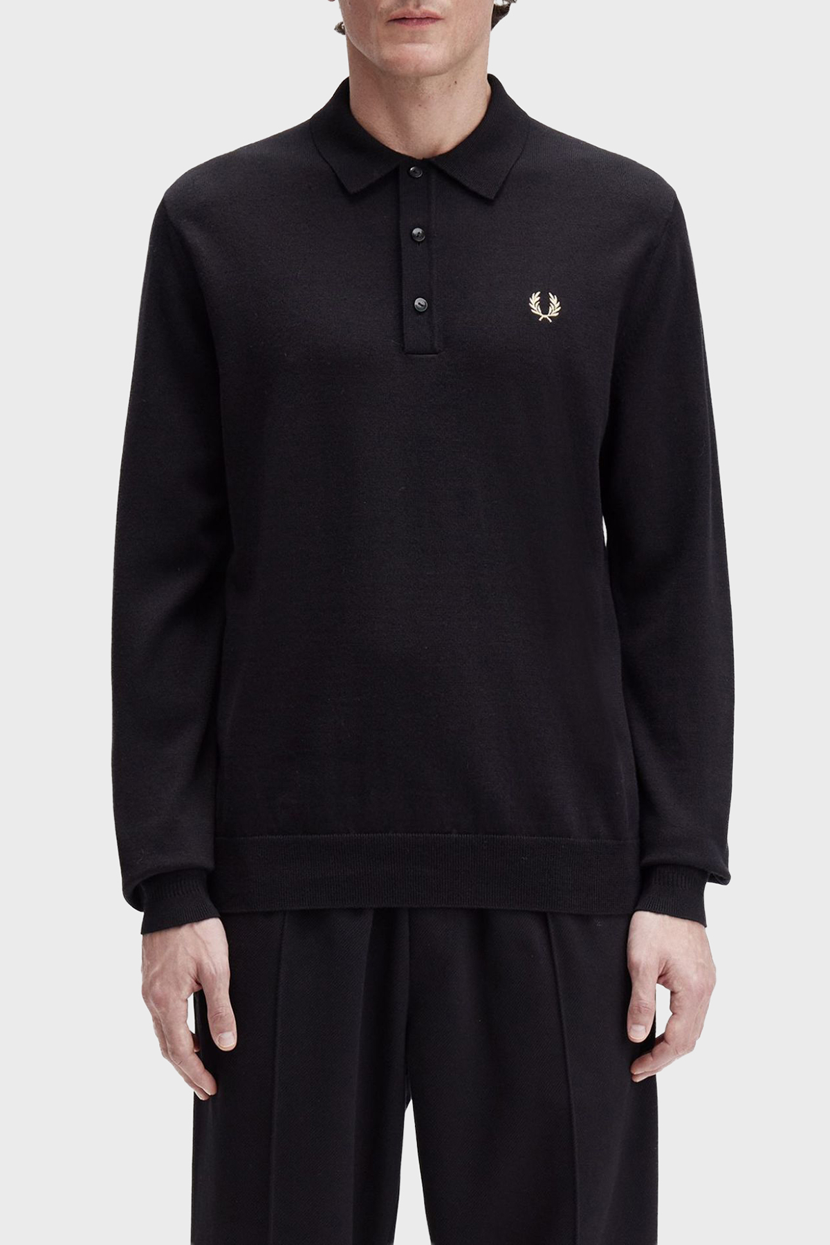 Fred Perry Logolu Yün Karışımlı Regular Fit Düğmeli Erkek Polo Yaka Kazak K4535 220 SİYAH