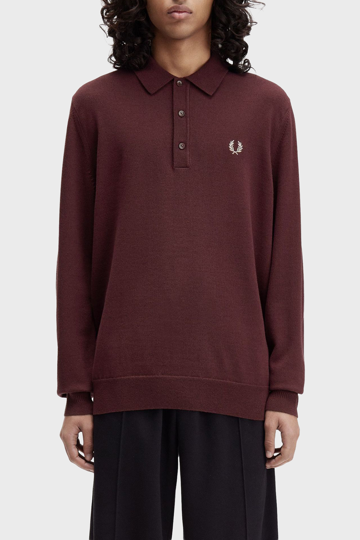 Fred Perry Logolu Yün Karışımlı Regular Fit Düğmeli Erkek Polo Yaka Kazak K4535 597 BORDO
