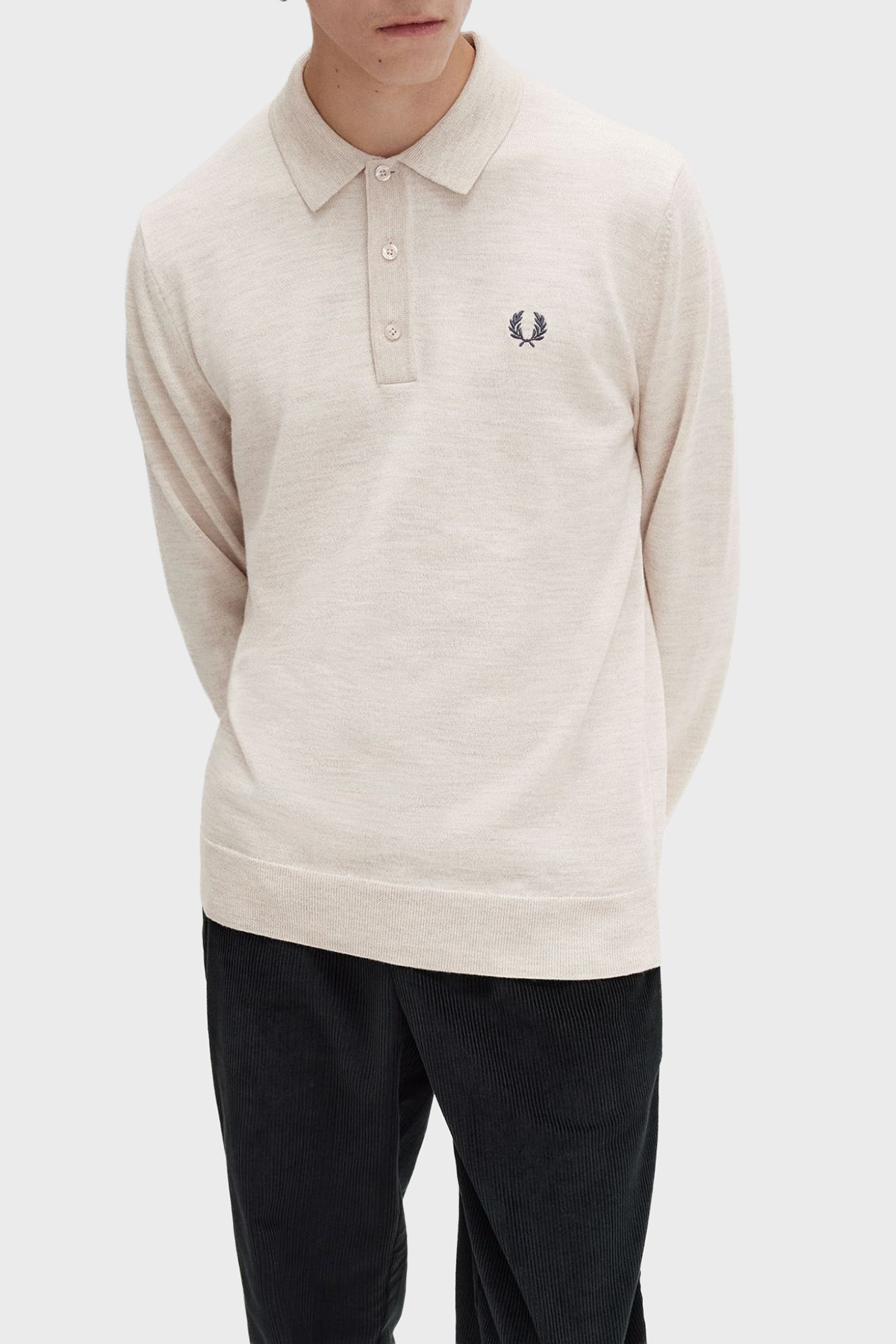 Fred Perry Logolu Yün Karışımlı Regular Fit Düğmeli Erkek Polo Yaka Kazak K4535 X23 BEJ