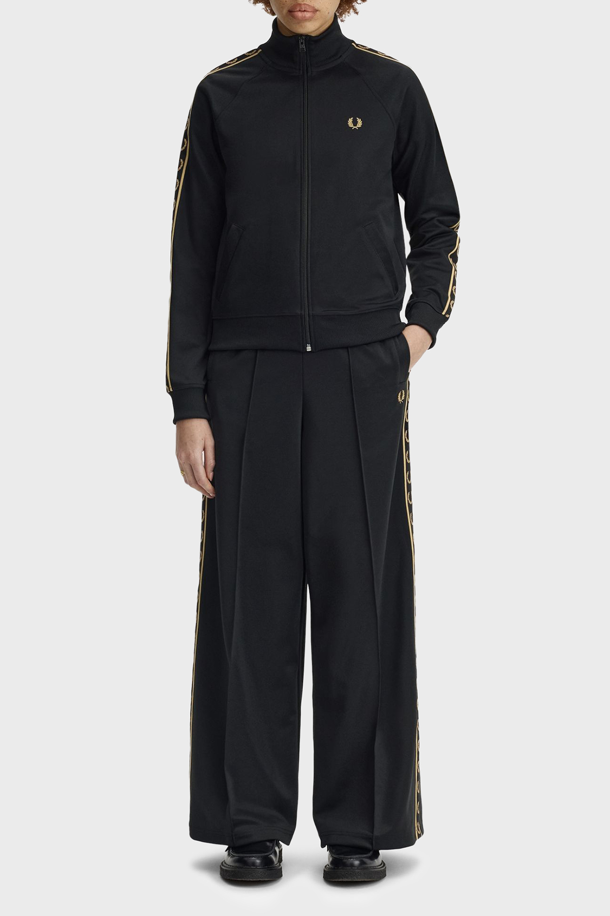 Fred Perry Pamuk Karışımlı Wide Leg Fit Logo Şeritli Yüksek Bel Kadın Pantolon T2106 90A SİYAH