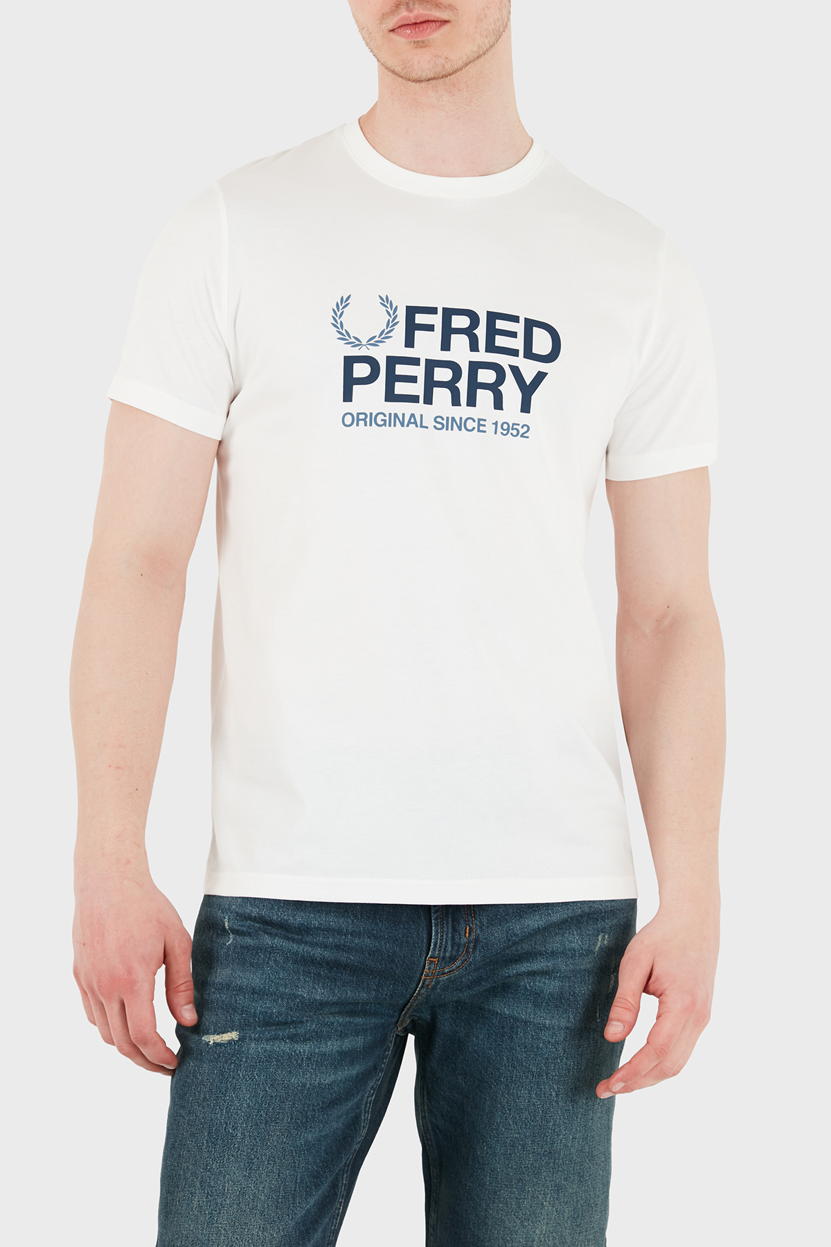 Fred Perry Pamuklu Regular Fit Bisiklet Yaka Logolu Erkek T Shirt M2406 129 BEYAZ