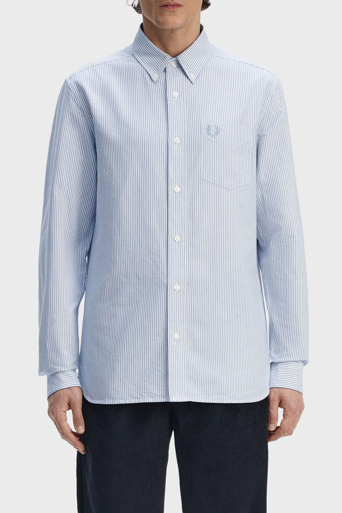 Fred Perry Pamuklu Regular Fit Çizgili Uzun Kollu Erkek Gömlek M1768 38A MAVİ