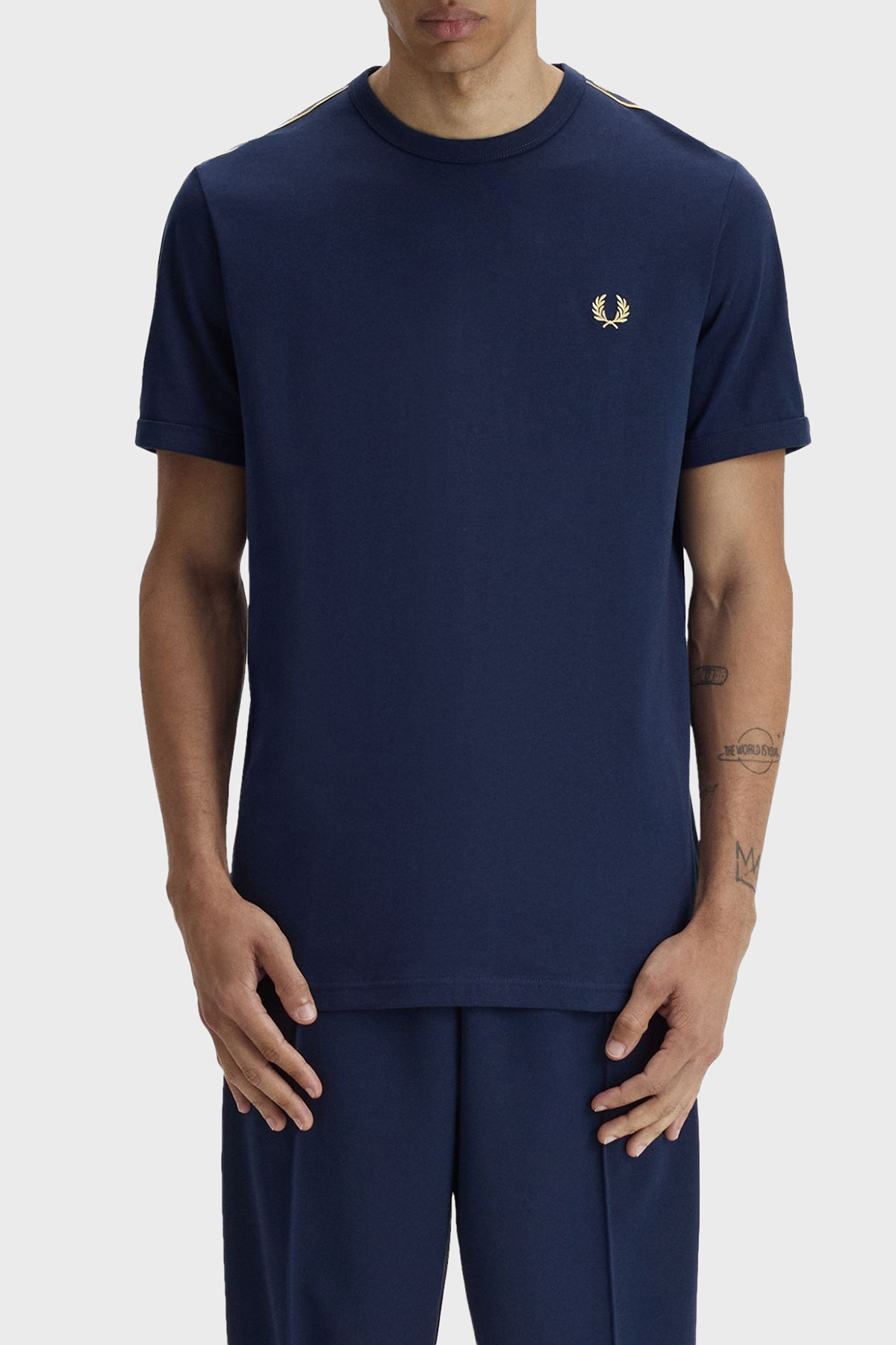 Fred Perry Pamuklu Regular Fit Logolu Bisiklet Yaka Erkek T Shirt M4613 91A LACİVERT