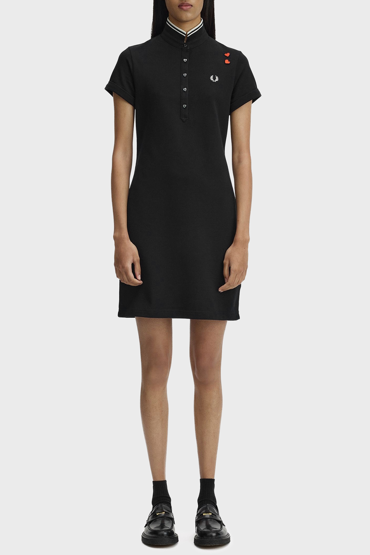 Fred Perry Pamuklu Regular Fit Logolu Düğmeli Polo Yaka Kadın Elbise SD2140 102 SİYAH