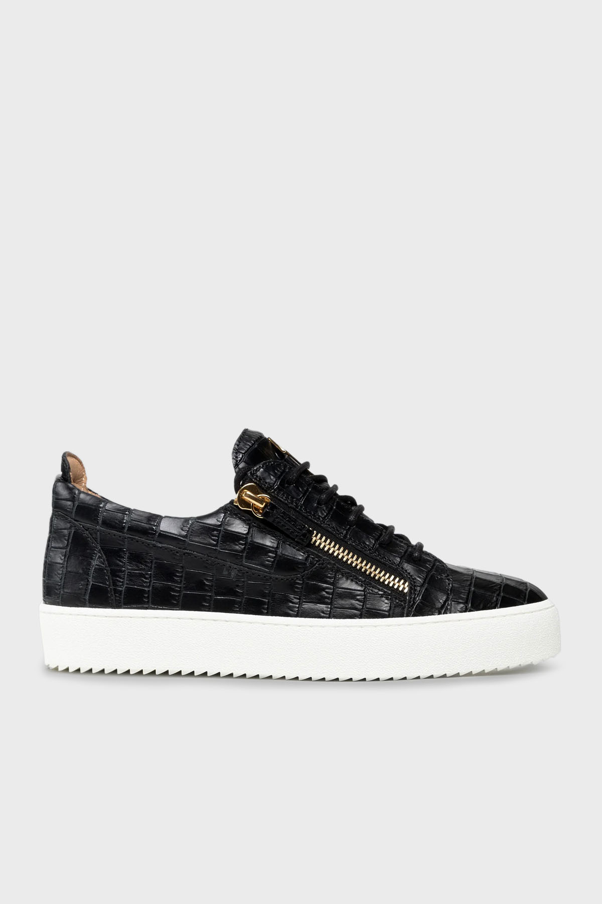 Giuseppe Zanotti Logolu Hakiki Deri Kalın Taban Sneaker Erkek Ayakkabı RU00010-118 SİYAH