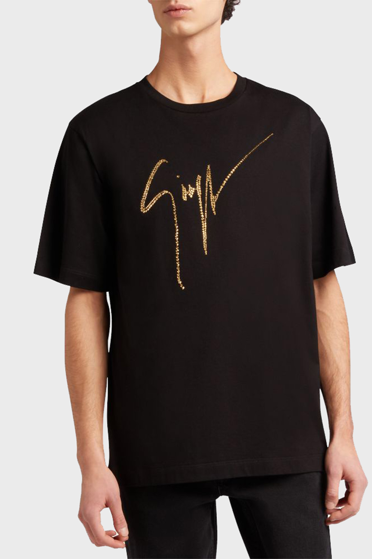 Giuseppe Zanotti Taş Logolu Pamuklu Regular Fit Erkek T Shirt IRU2003-001 SİYAH