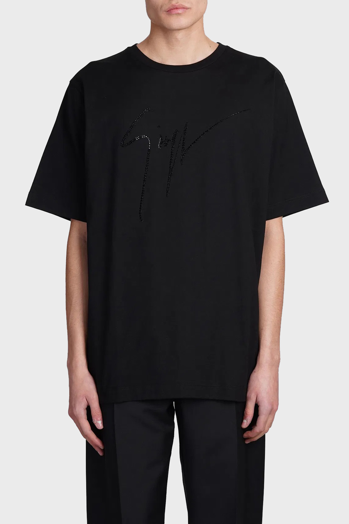 Giuseppe Zanotti Taş Logolu Pamuklu Regular Fit Erkek T Shirt IRU2003-002 SİYAH