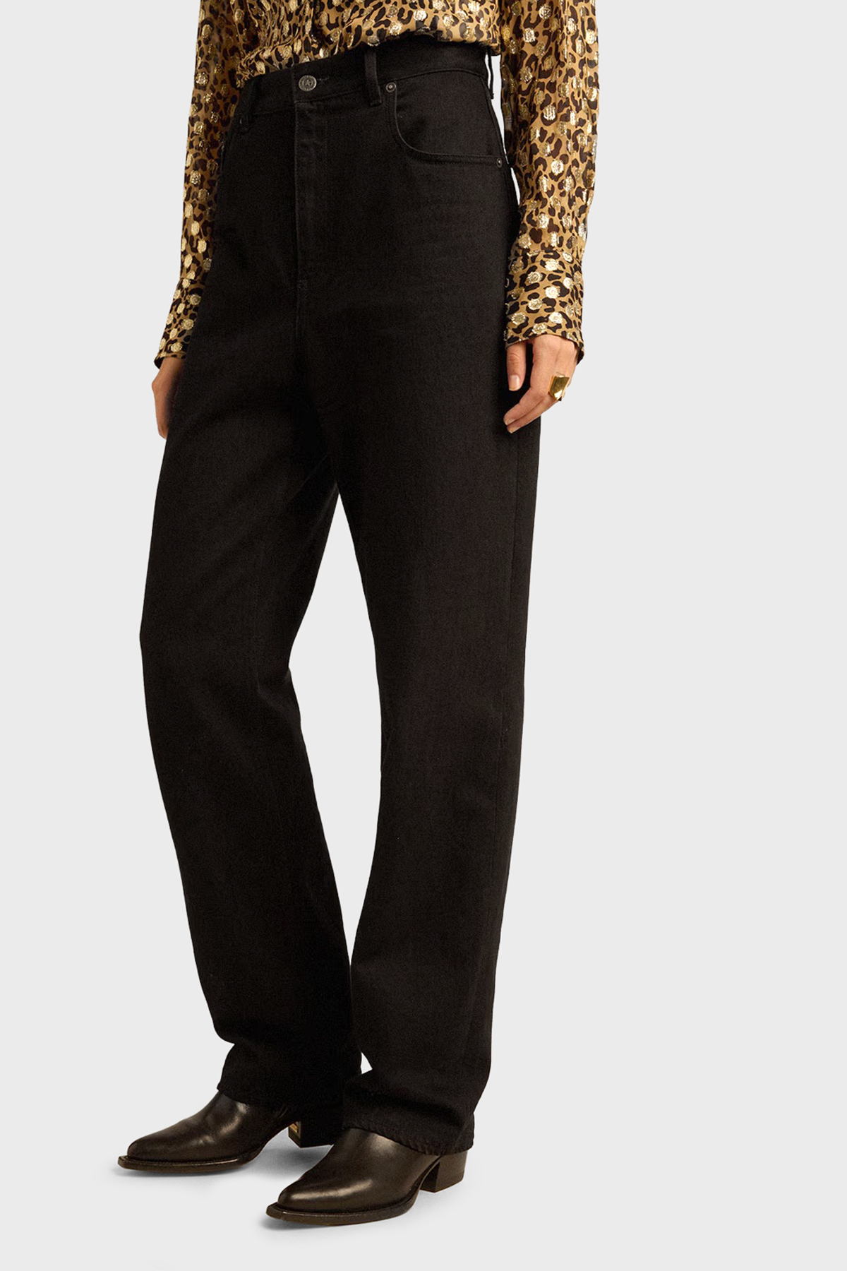 Golden Goose % 100 Pamuk Relaxed Fit Yüksek Bel Jeans Kadın Kot Pantolon GWP00844.P000625.90100 Siyah