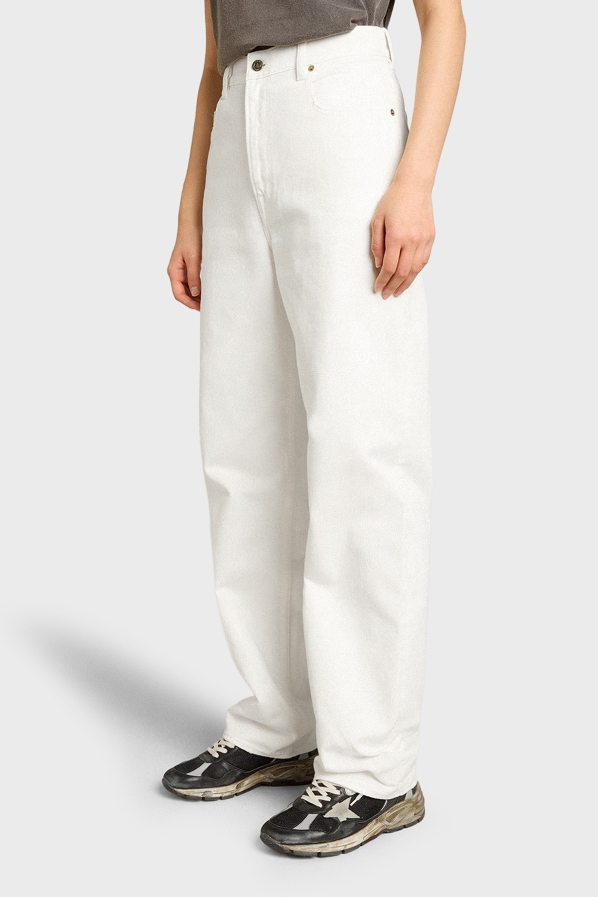 Golden Goose % 100 Pamuk Relaxed Yüksek Bel Jeans Kadın Kot Pantolon GWP00844.P000980.10190 Beyaz