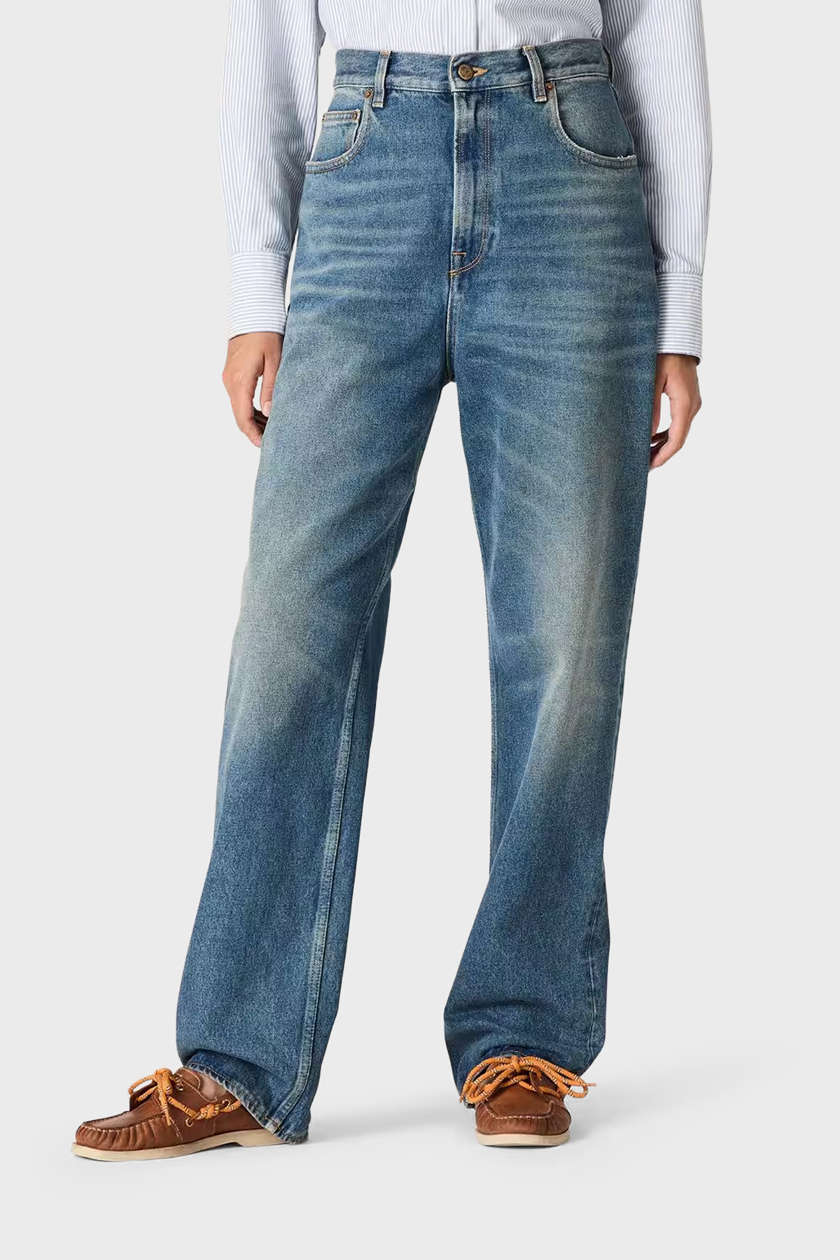 Golden Goose Pamuklu Loose Fit Yüksek Bel Jeans Kadın Kot Pantolon GWP02079.P000621.50100 LACİVERT