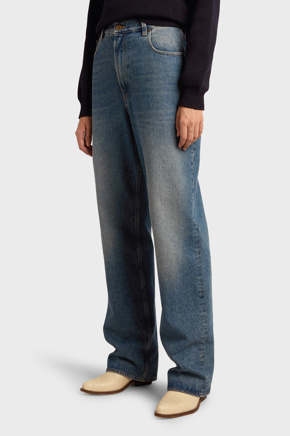 Golden Goose Pamuklu Yüksek Bel Wide Leg Jeans Kadın Kot Pantolon GWP00844.P000621.50100 LACİVERT
