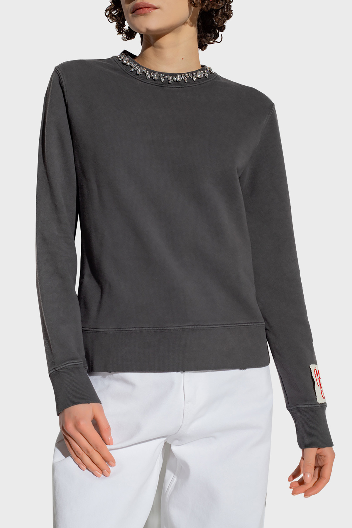 Golden Goose Taşlı % 100 Pamuk Regular Fit Bisiklet Yaka Kadın Sweat GWP01223.P000672.60318 ANTRASİT