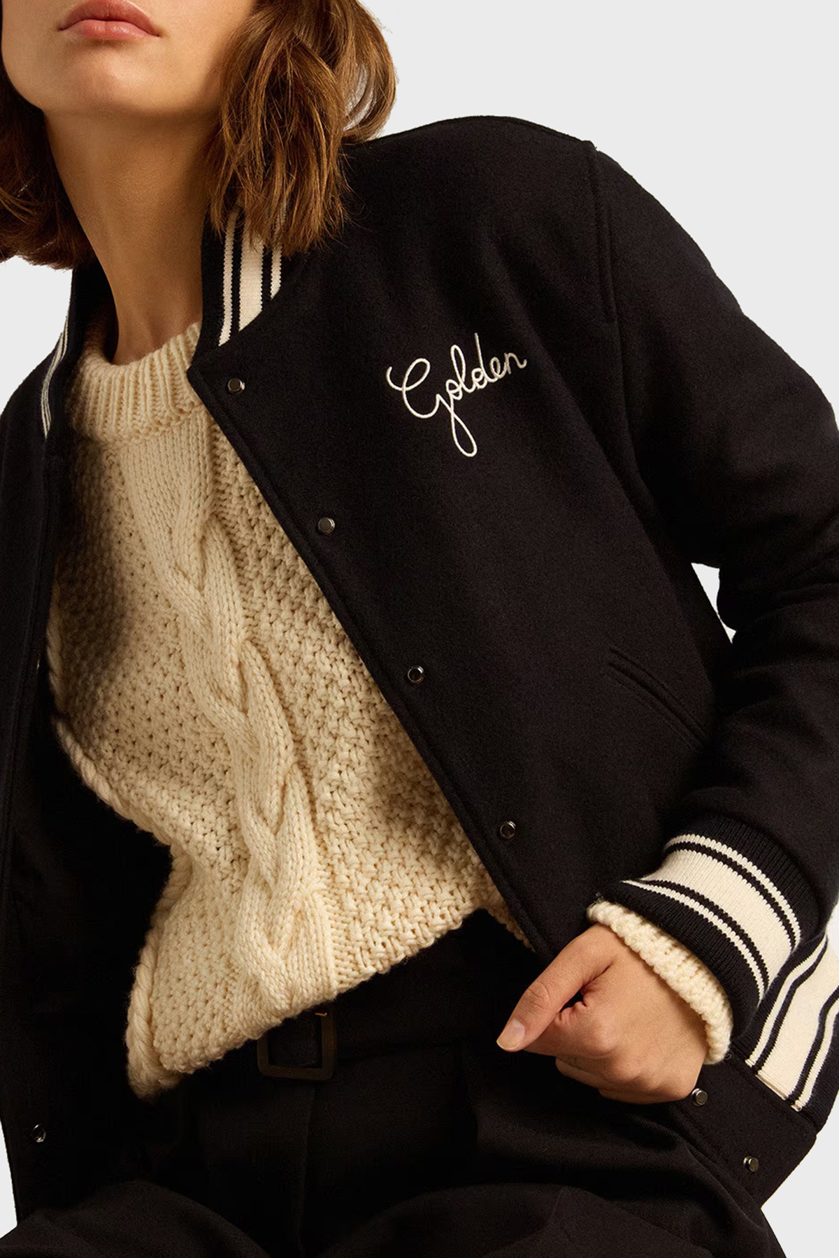 Golden Goose Yünlü Logolu Loose Fit Kolej Yaka Kadın Ceket GWP00832.P000618.50486 LACİVERT